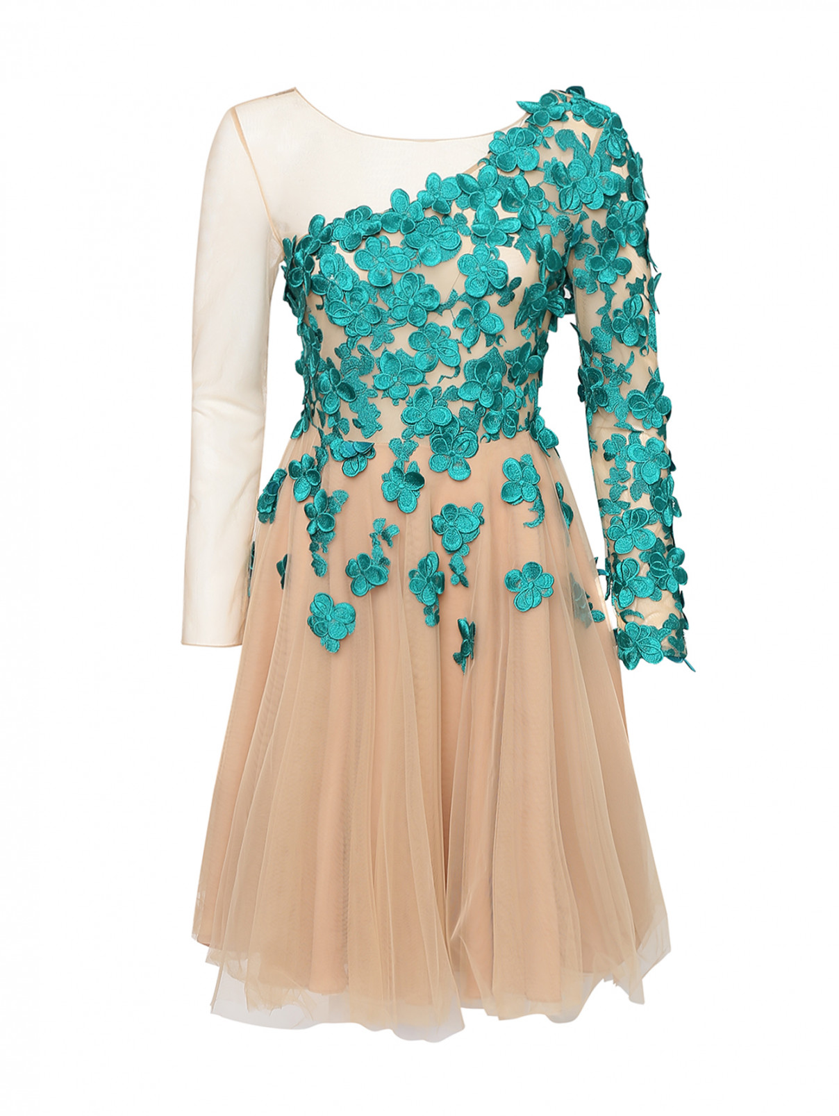 Платье из сетки с кружевным декором Daniela de Souza  –  Общий вид  – Цвет:  Мультиколор