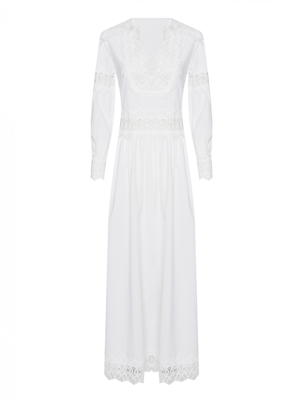 Платье-макси с узором и вышивкой Alberta Ferretti  –  Общий вид  – Цвет:  Белый