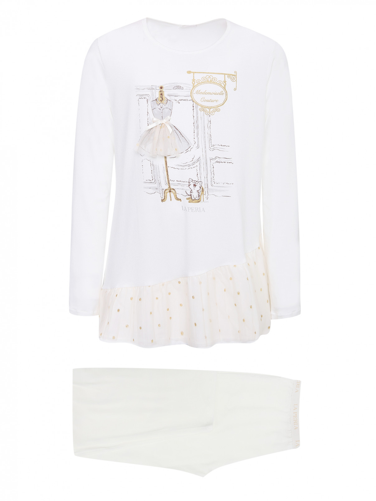 Пижама из модала с декором La Perla  –  Общий вид  – Цвет:  Белый