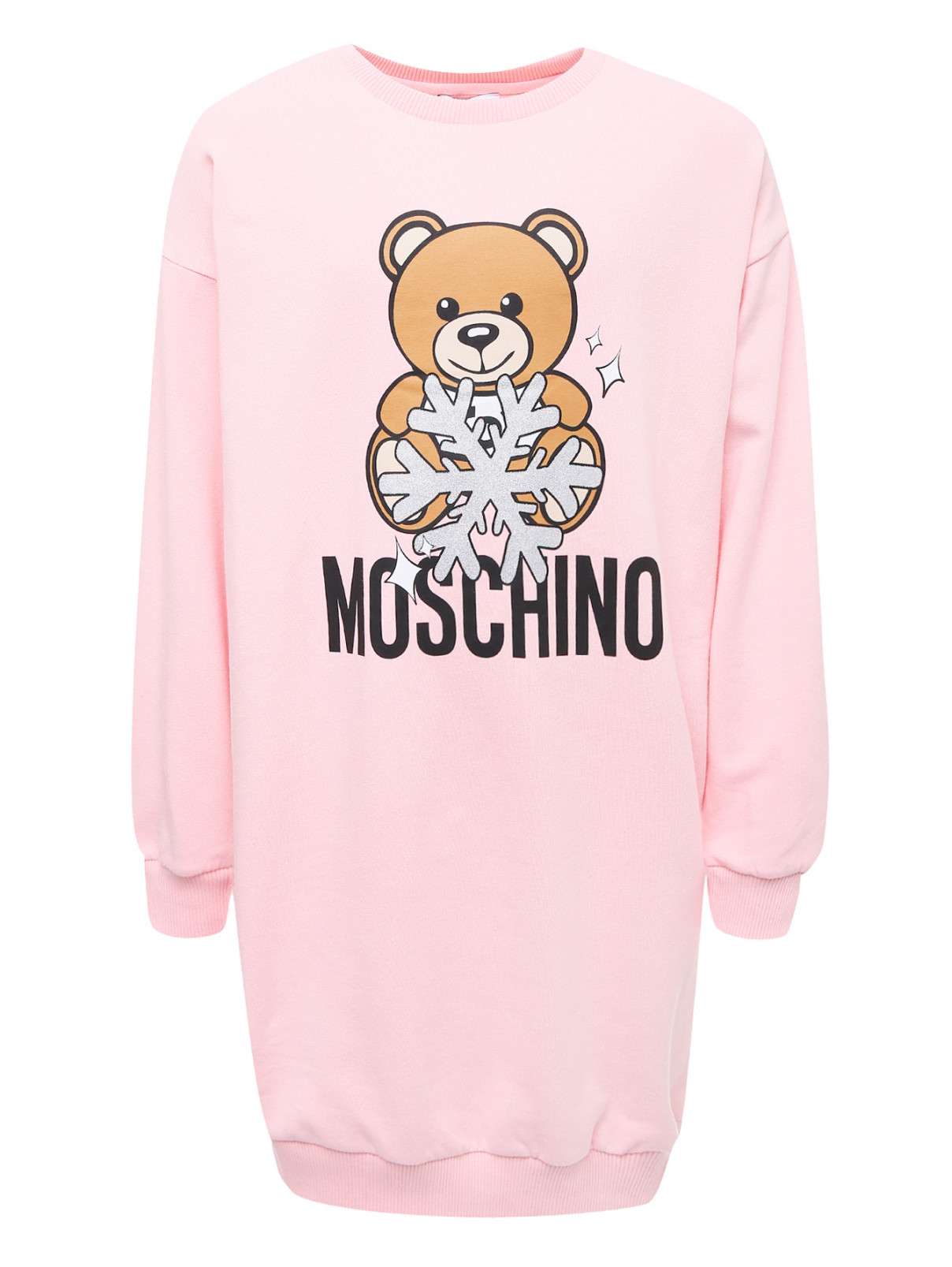 Платье трикотажное с принтом Moschino Teen  –  Общий вид  – Цвет:  Розовый