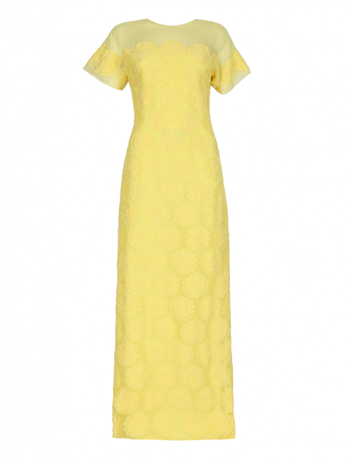 Платье-макси с кружевом из шелка Ermanno Scervino  –  Общий вид  – Цвет:  Желтый