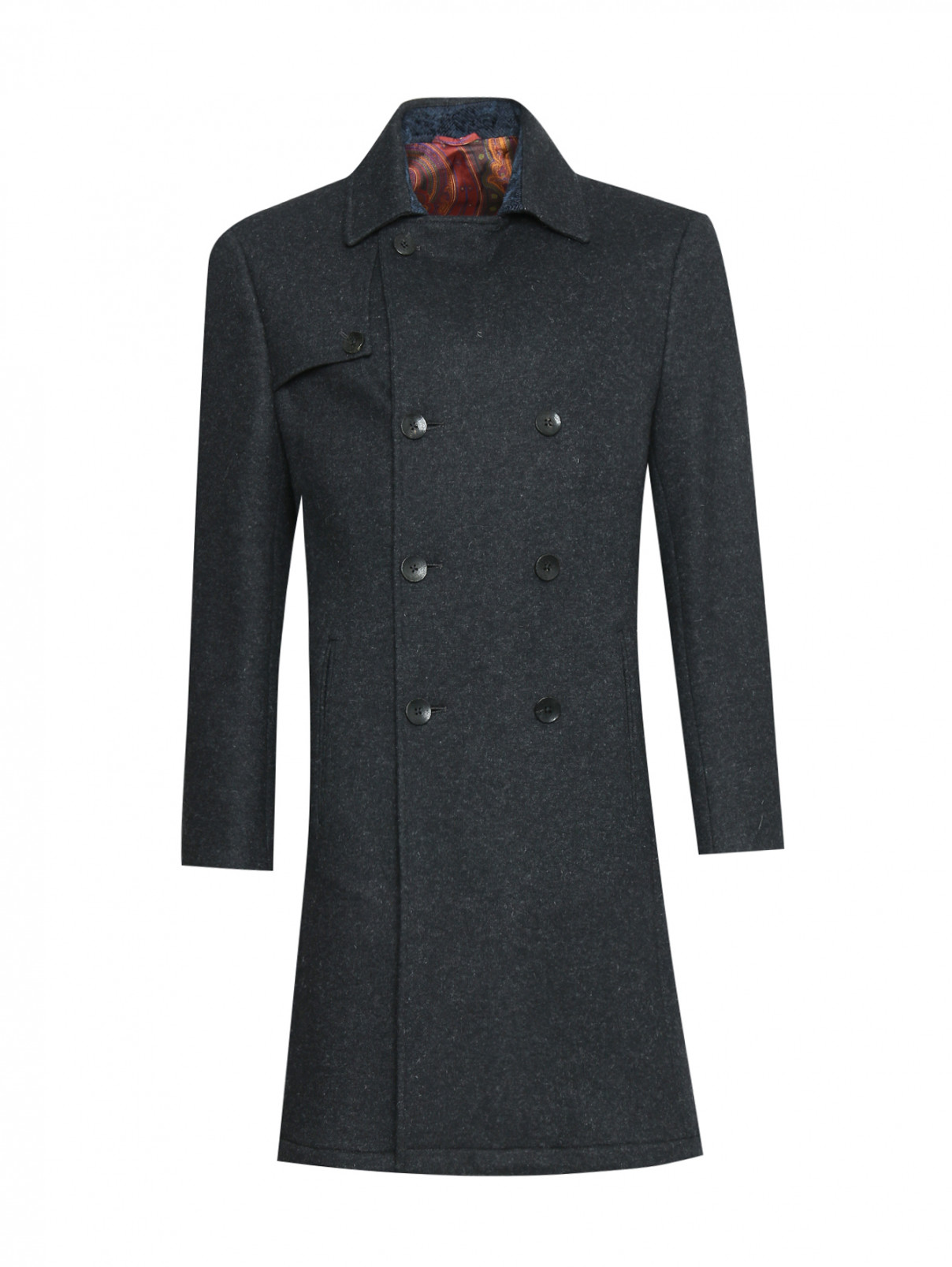 Двубортное пальто из шерсти с карманами Etro  –  Общий вид  – Цвет:  Черный