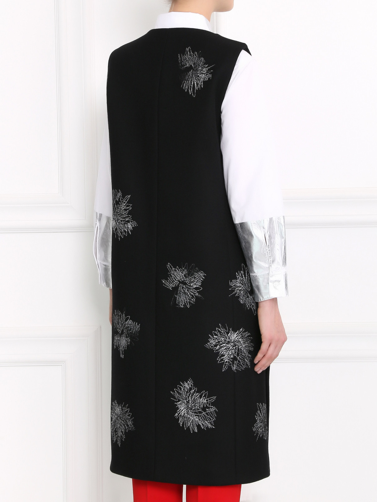 Однобортный жилет из шерсти с вышивкой Jil Sander  –  Модель Верх-Низ1  – Цвет:  Черный