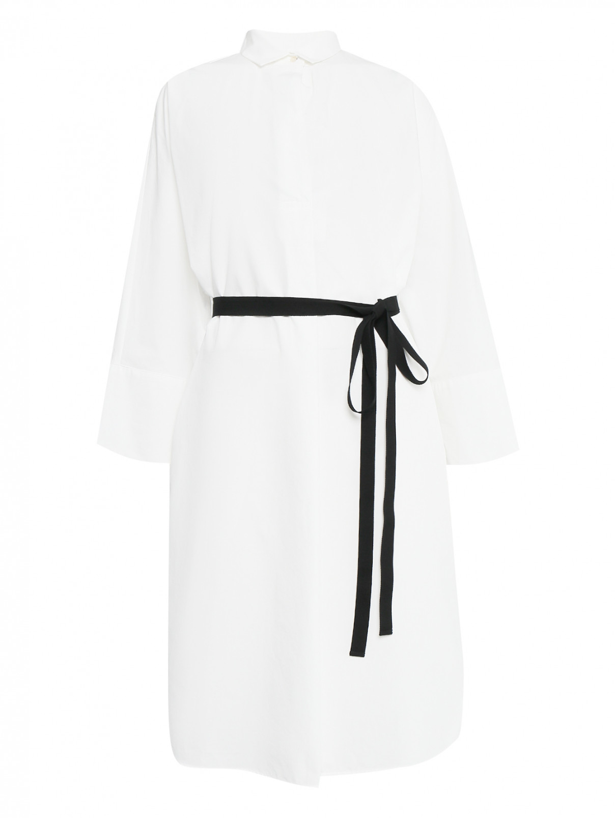 Платье-рубашка из хлопка с контрастным поясом Weekend Max Mara  –  Общий вид  – Цвет:  Белый