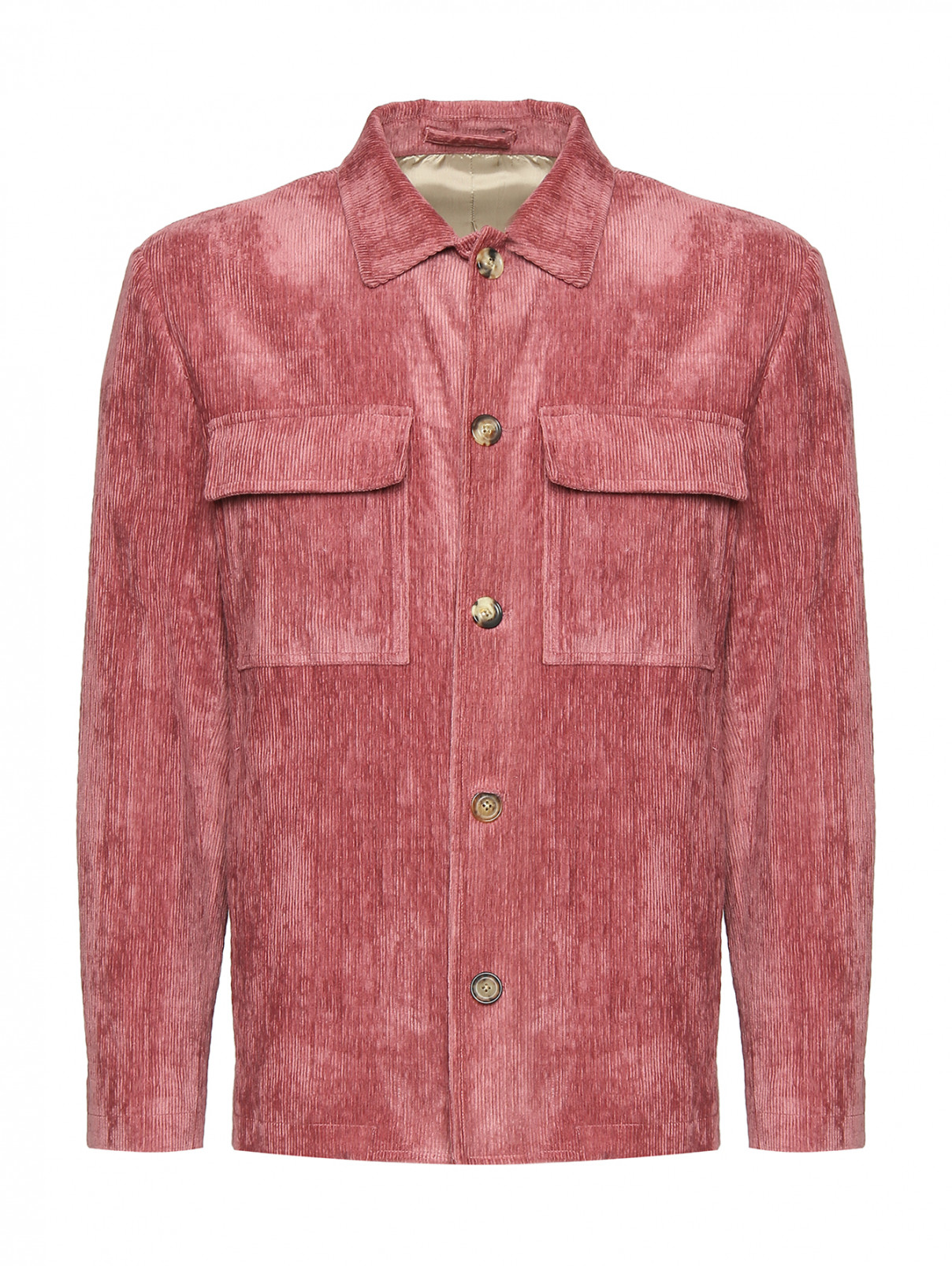 Вельветовый пиджак-рубашка из вискозы и хлопка LARDINI  –  Общий вид  – Цвет:  Розовый