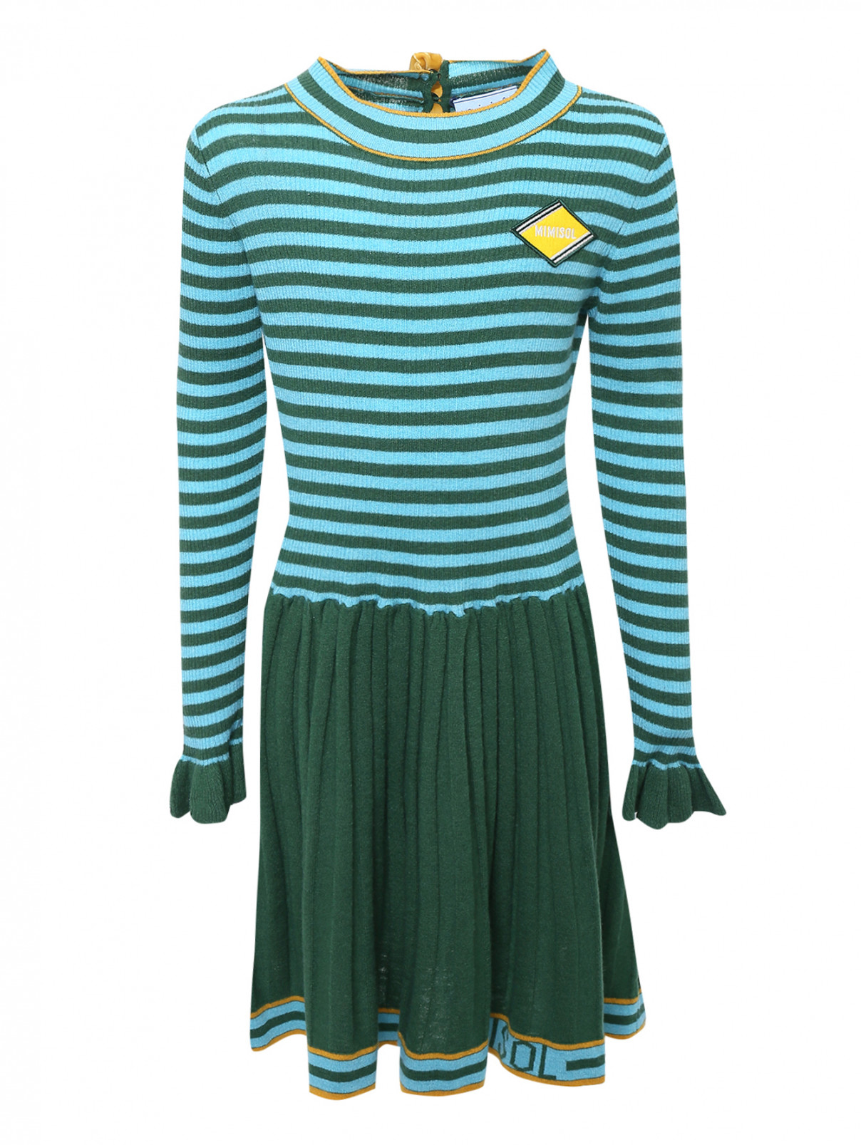 Платье трикотажное с юбкой -плиссэ MiMiSol  –  Общий вид  – Цвет:  Зеленый
