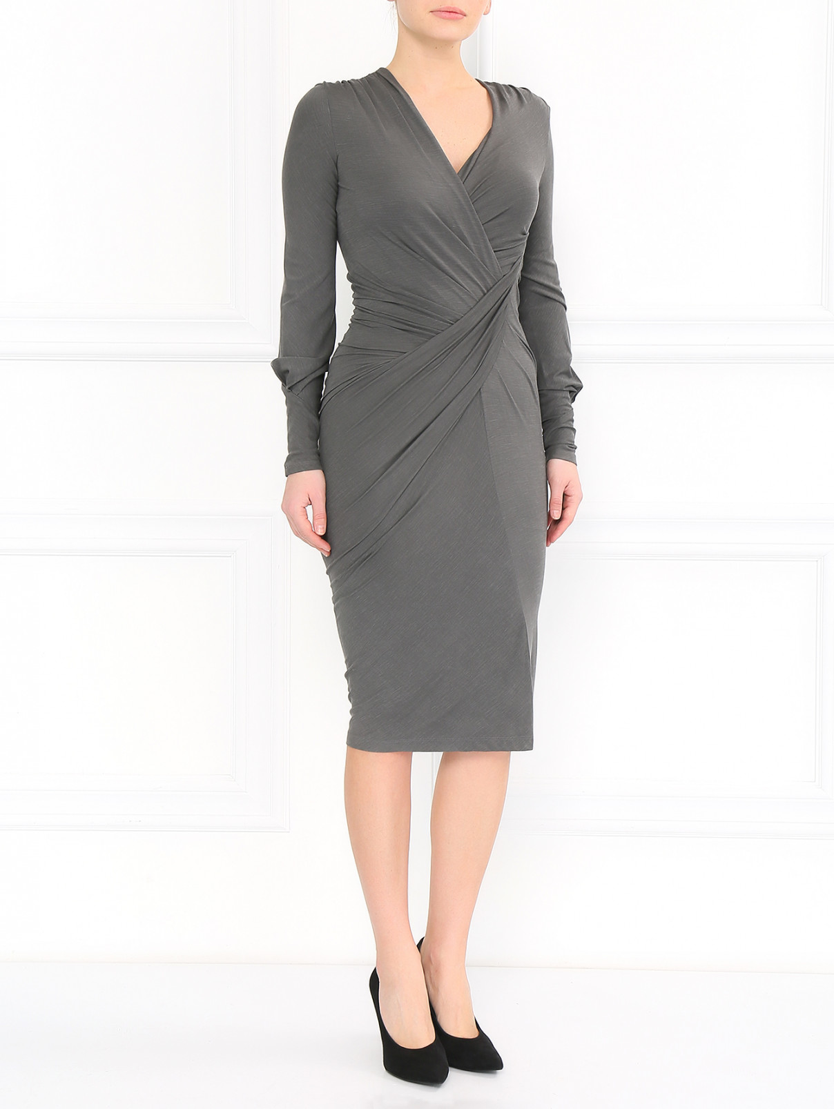 Платье с драпировкой Donna Karan  –  Модель Общий вид  – Цвет:  Серый