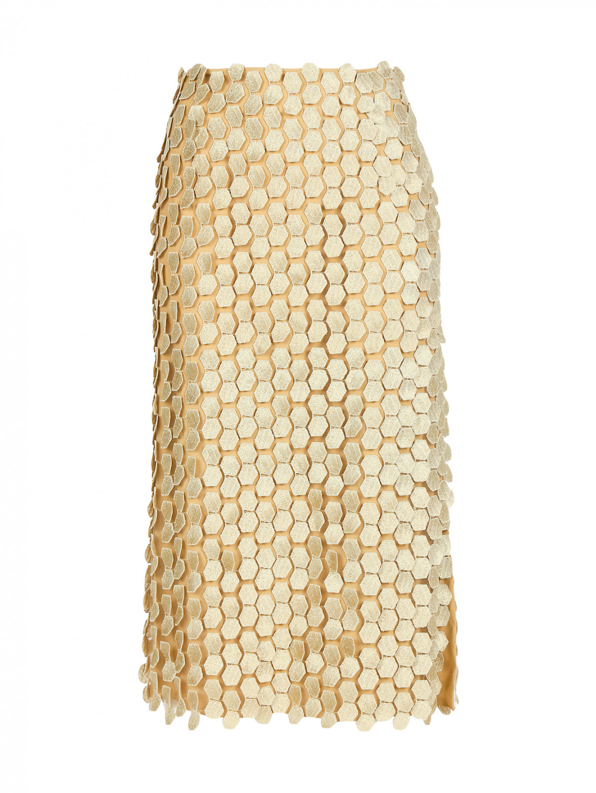 Юбка прямого кроя с аппликацией Alberta Ferretti  –  Общий вид  – Цвет:  Золотой