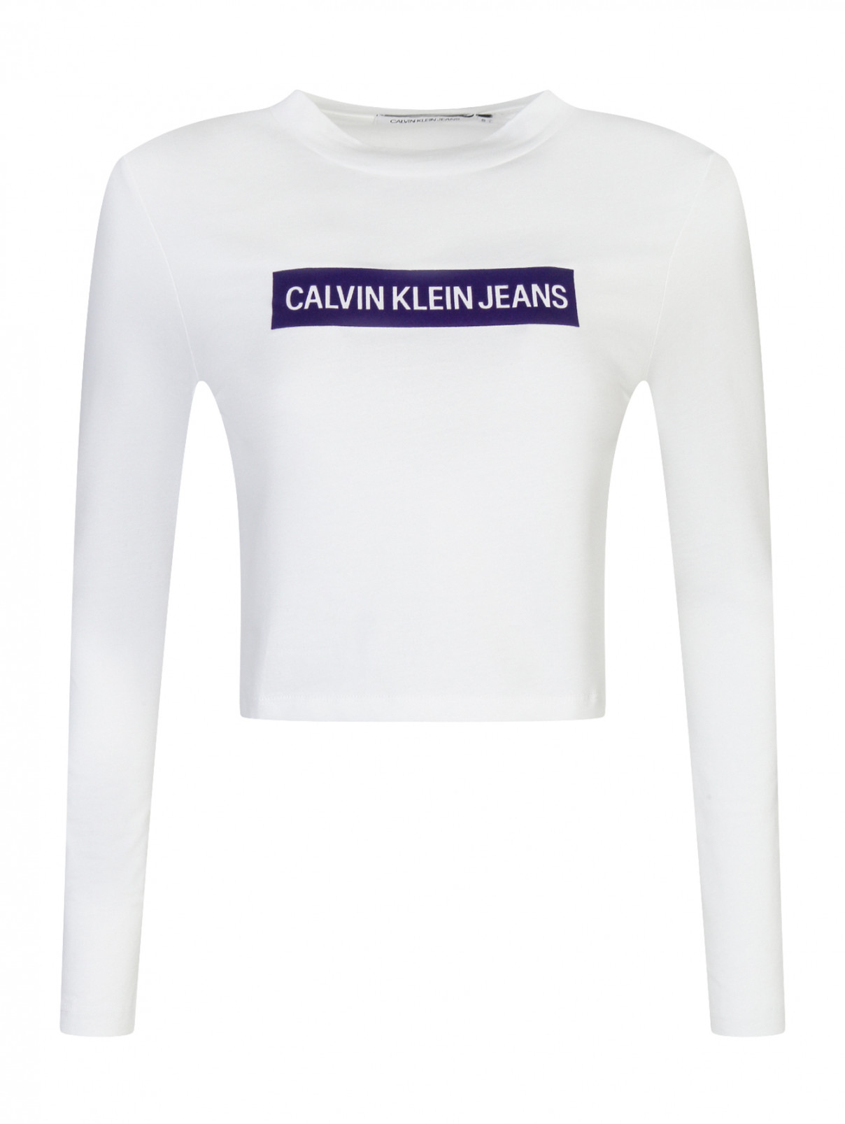 Укороченный топ из хлопка с принтом Calvin Klein  –  Общий вид  – Цвет:  Белый