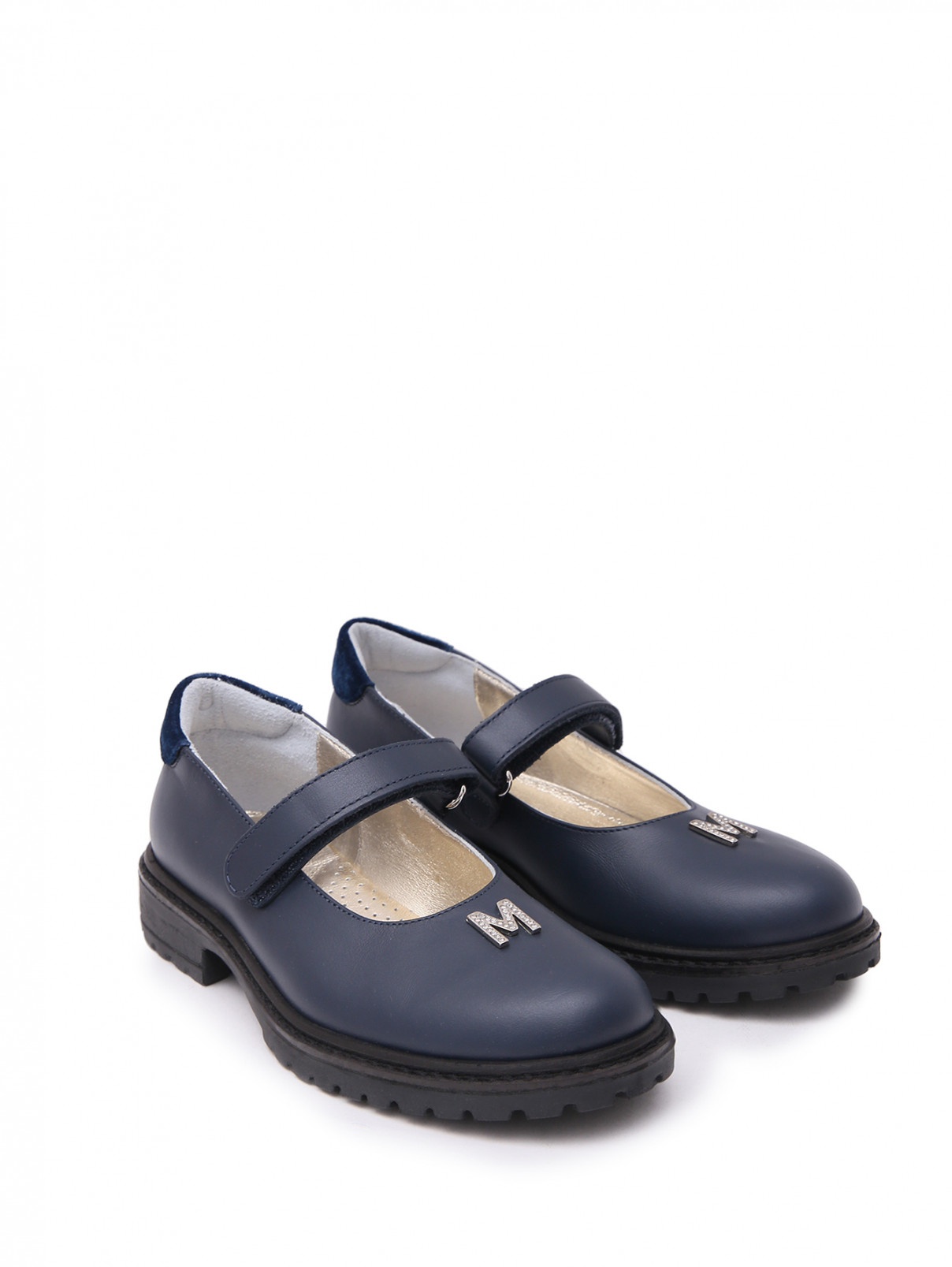 Кожаные туфли с декором MONNALISA  –  Общий вид  – Цвет:  Синий