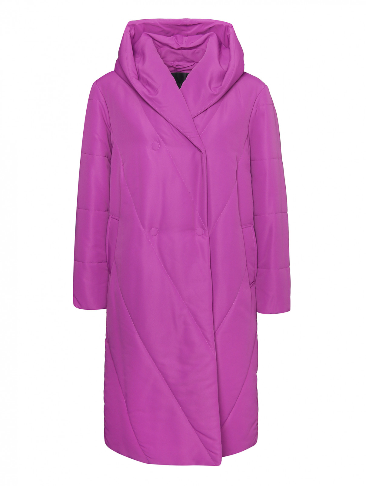 Куртка стеганная на кнопках с капюшоном Marina Rinaldi  –  Общий вид  – Цвет:  Розовый