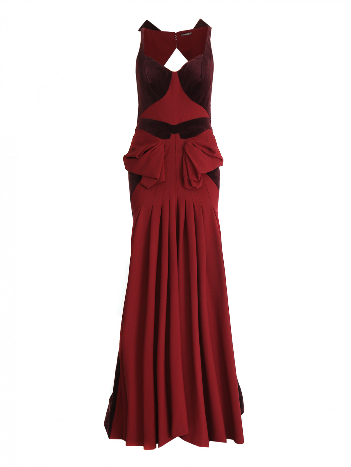 Платье-макси с велюровыми вставками Zac Posen  –  Общий вид  – Цвет:  Красный