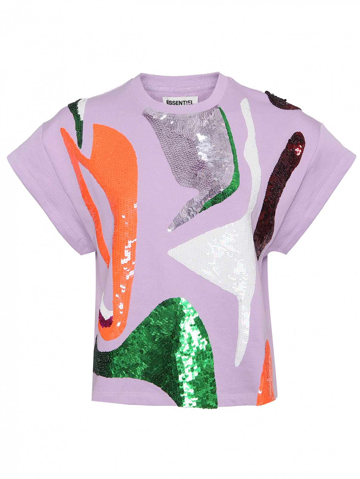 Плотная футболка с вышивкой пайетками Essentiel Antwerp  –  Общий вид  – Цвет:  Фиолетовый