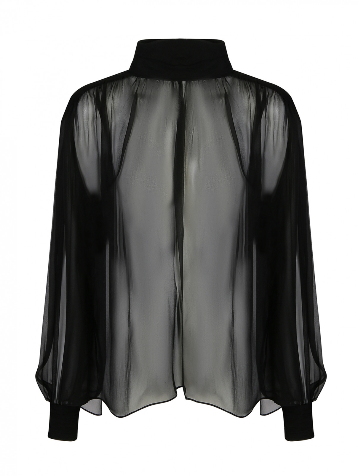 Блуза шелковая со сборкой Alberta Ferretti  –  Общий вид  – Цвет:  Черный