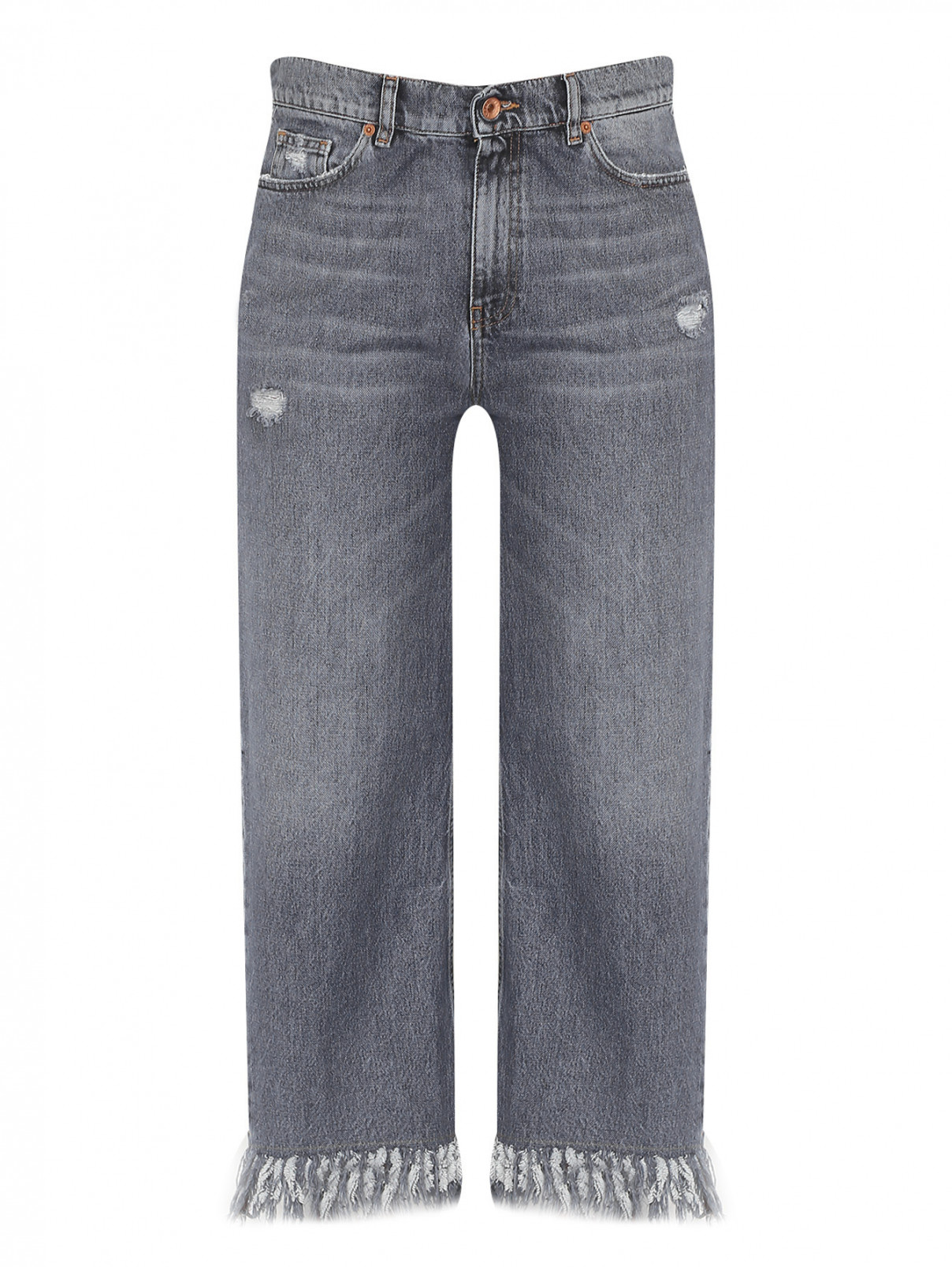 Укороченные джинсы с бахромой Marina Rinaldi  –  Общий вид  – Цвет:  Серый