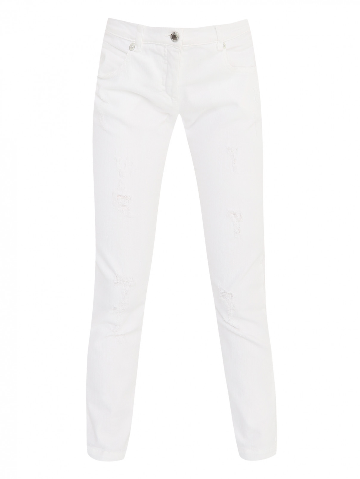 Джинсы-скинни с вышивкой Ermanno Scervino Junior  –  Общий вид  – Цвет:  Белый