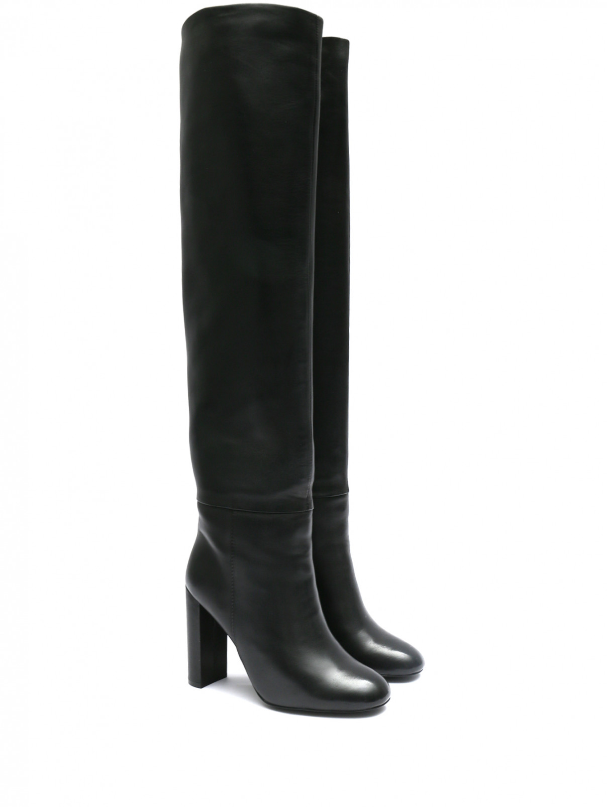 Утепленные ботфорты из гладкой кожи на устойчивом каблуке Gianni Renzi Couture  –  Общий вид  – Цвет:  Черный