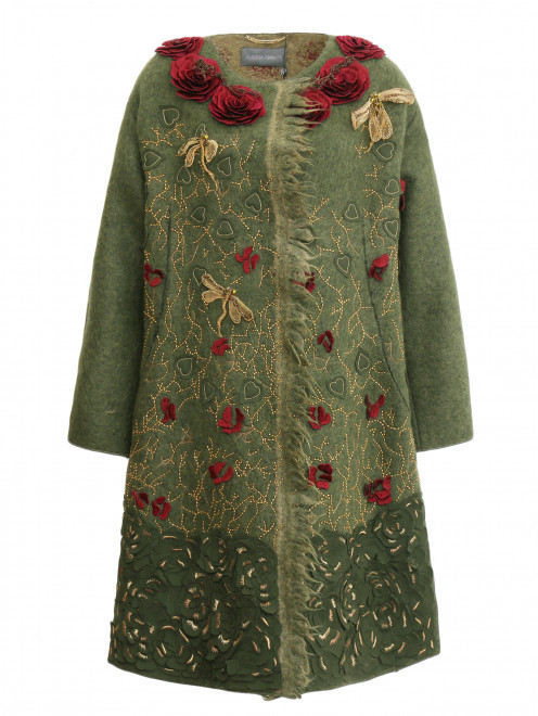 Пальто из шерсти с боковыми карманами декорированное вышивкой  Alberta Ferretti - Общий вид