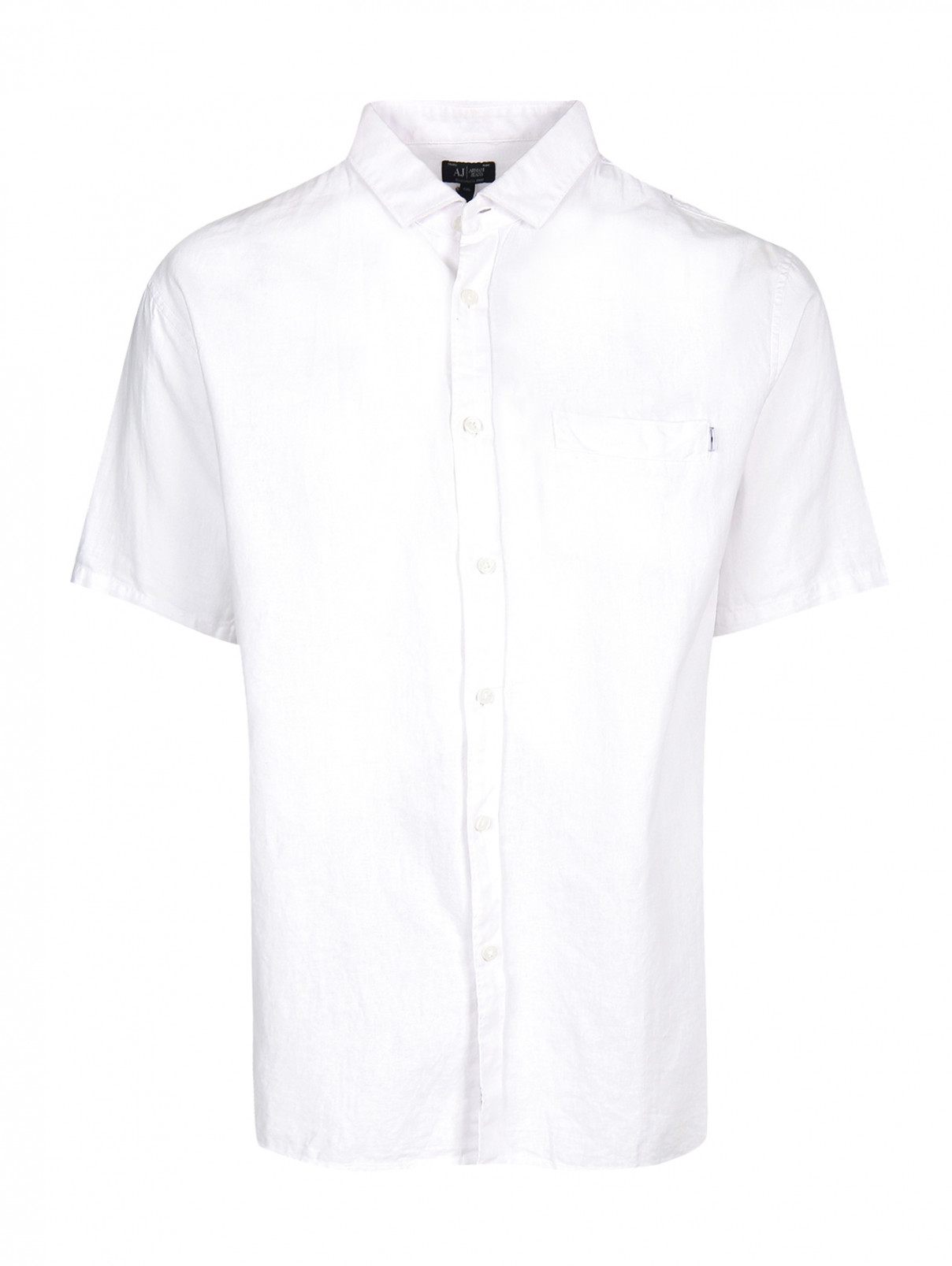 Рубашка из хлопка и льна с коротким рукавом Armani Jeans  –  Общий вид  – Цвет:  Белый