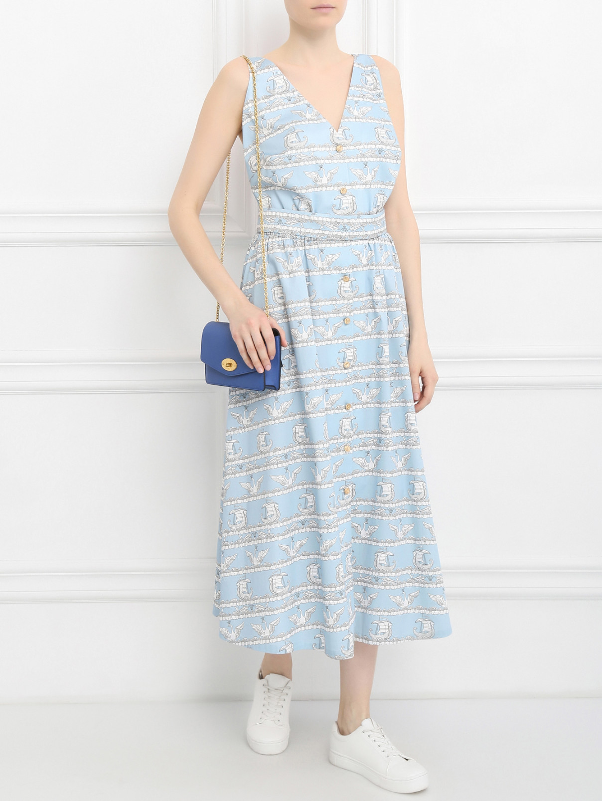 Платье-макси из хлопка с узором A La Russe  –  Модель Общий вид  – Цвет:  Синий