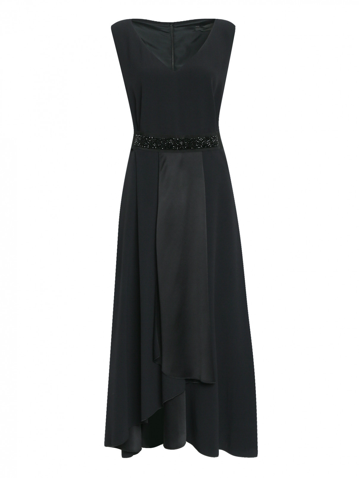 Платье-миди с декоративным поясом Marina Rinaldi  –  Общий вид  – Цвет:  Черный