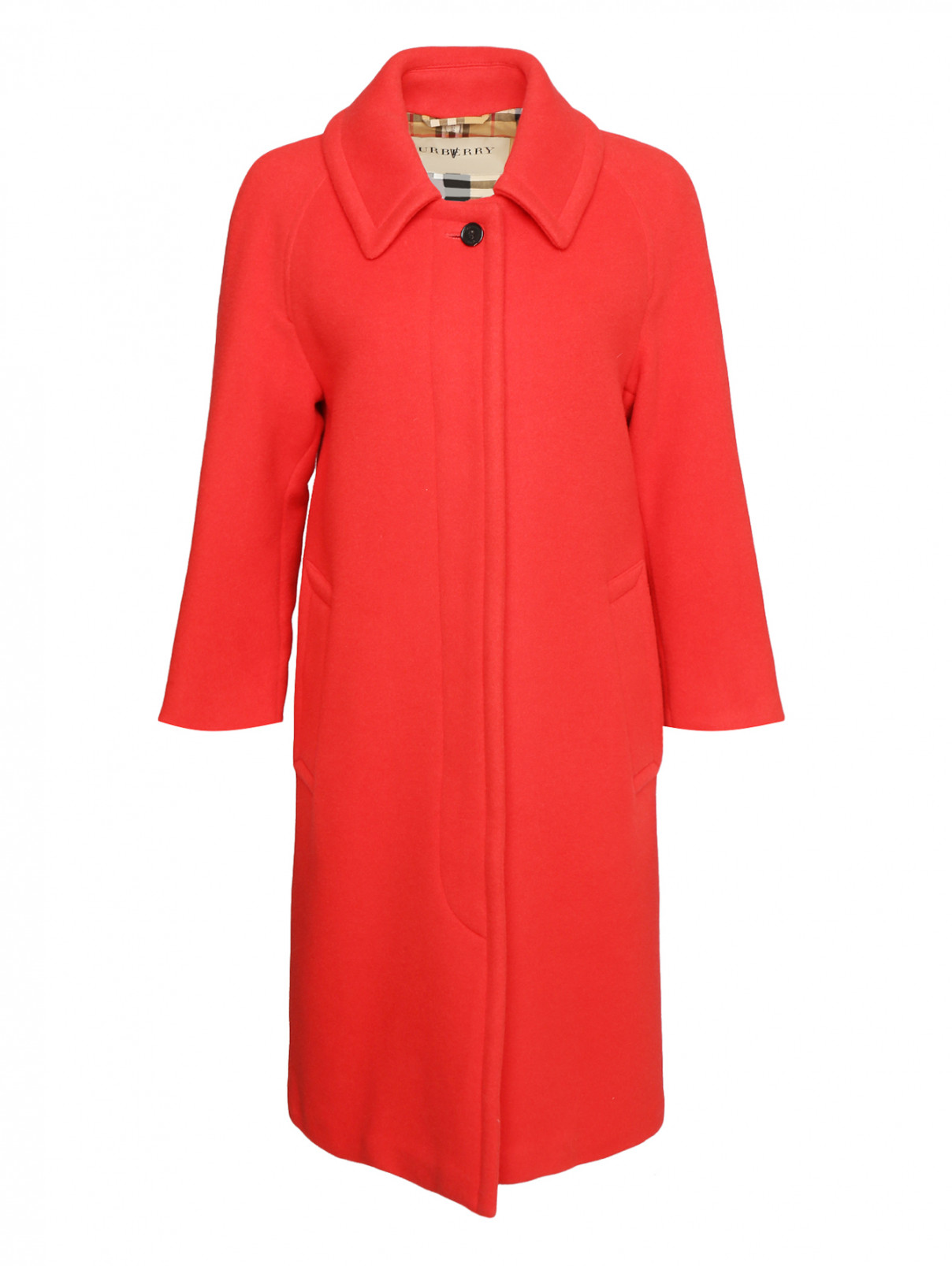 Пальто из шерсти с карманами Burberry  –  Общий вид  – Цвет:  Красный
