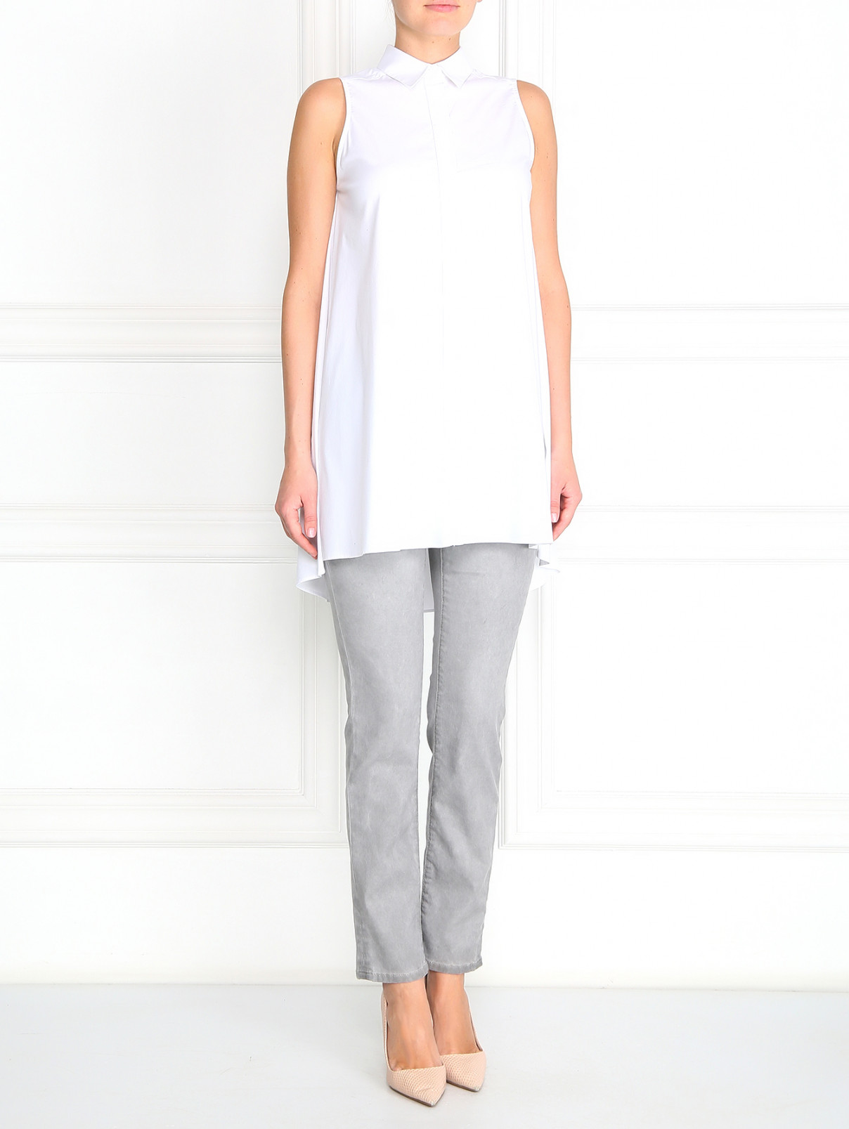 Удлиненная блуза из хлопка Alice+Olivia  –  Модель Общий вид  – Цвет:  Белый