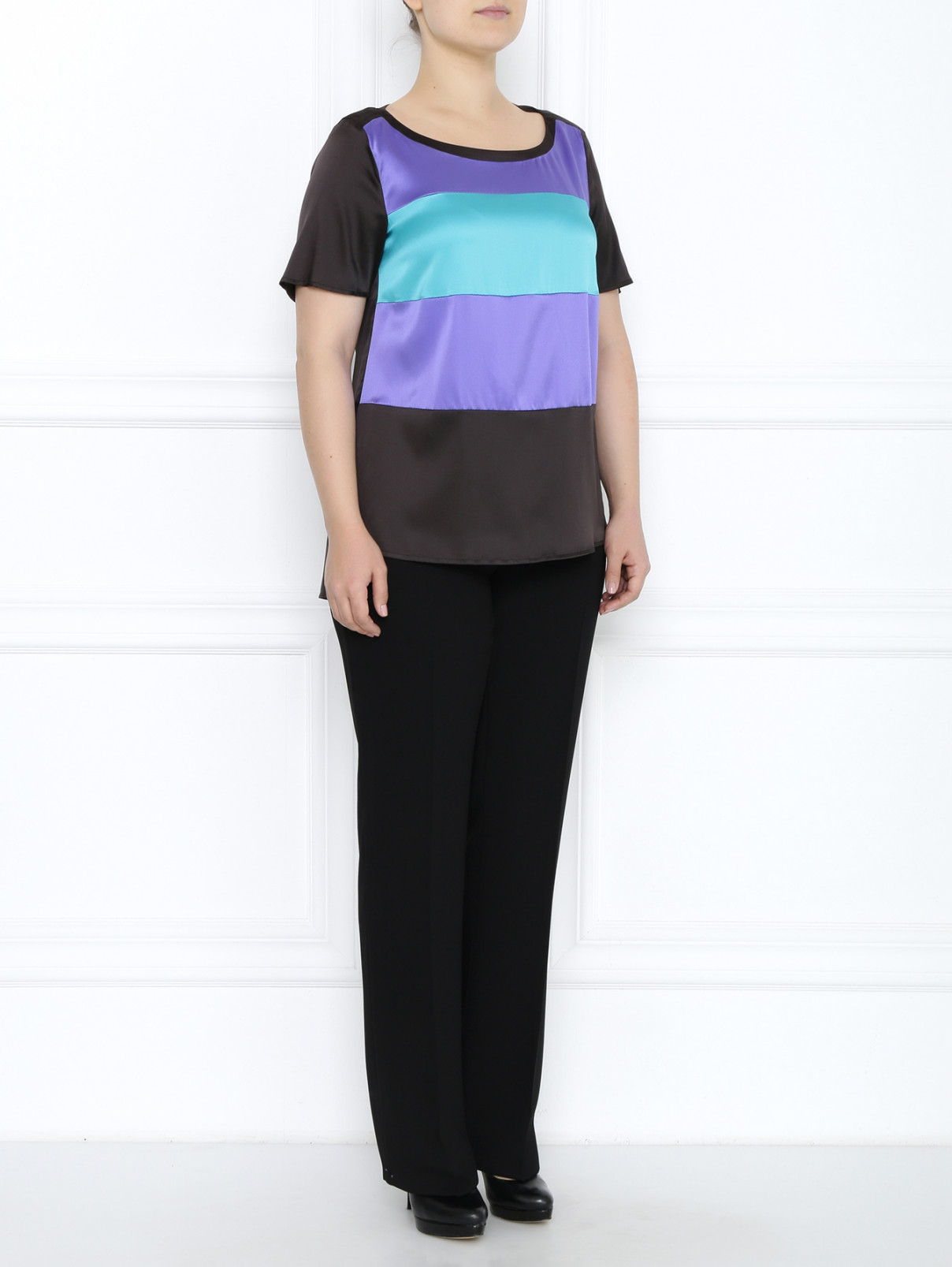 Блуза из шелка с контрастной отделкой Marina Rinaldi  –  Модель Общий вид  – Цвет:  Мультиколор