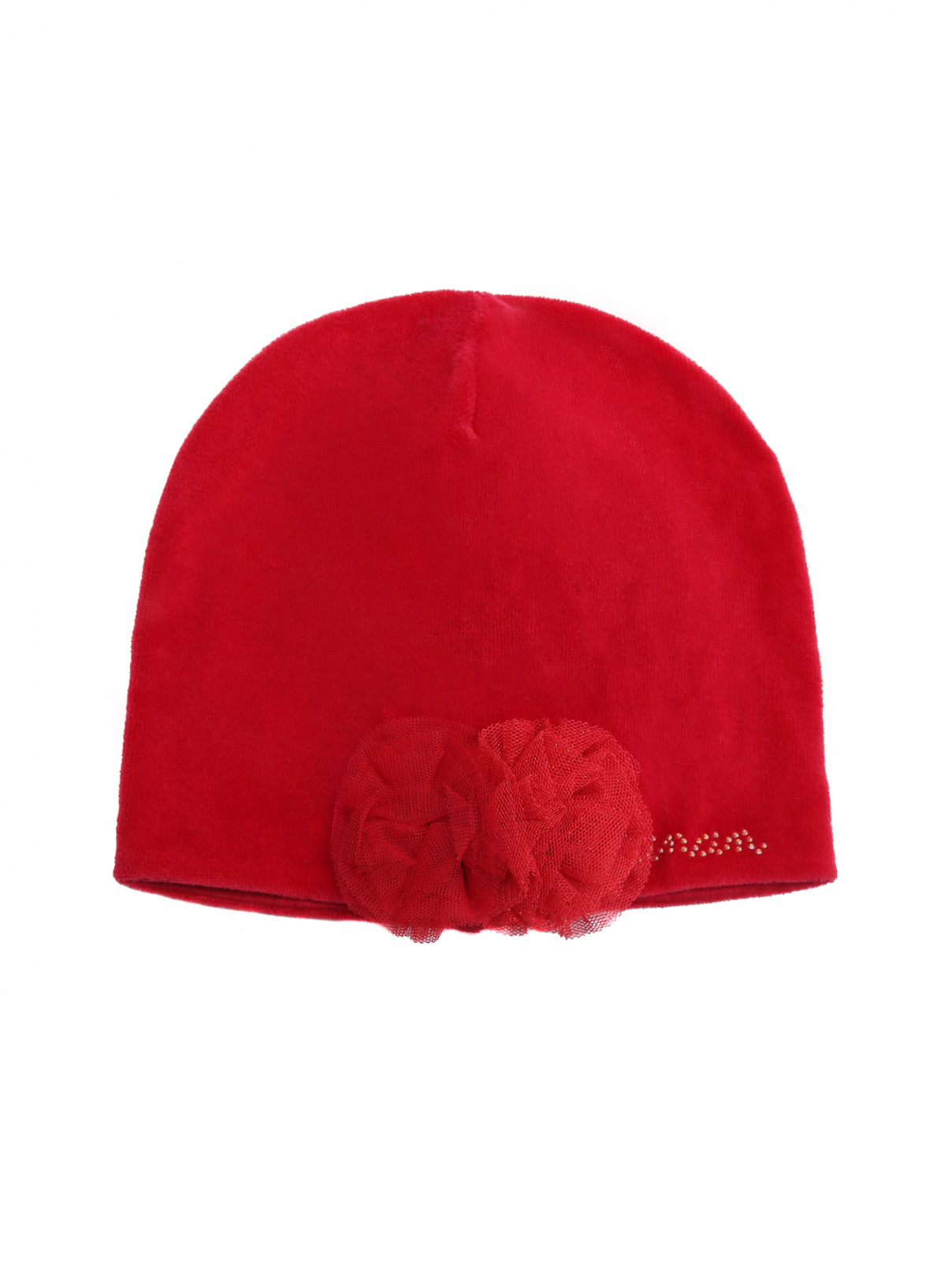 Бархатная шапка с аппликацией и стразами Nanan  –  Общий вид  – Цвет:  Красный