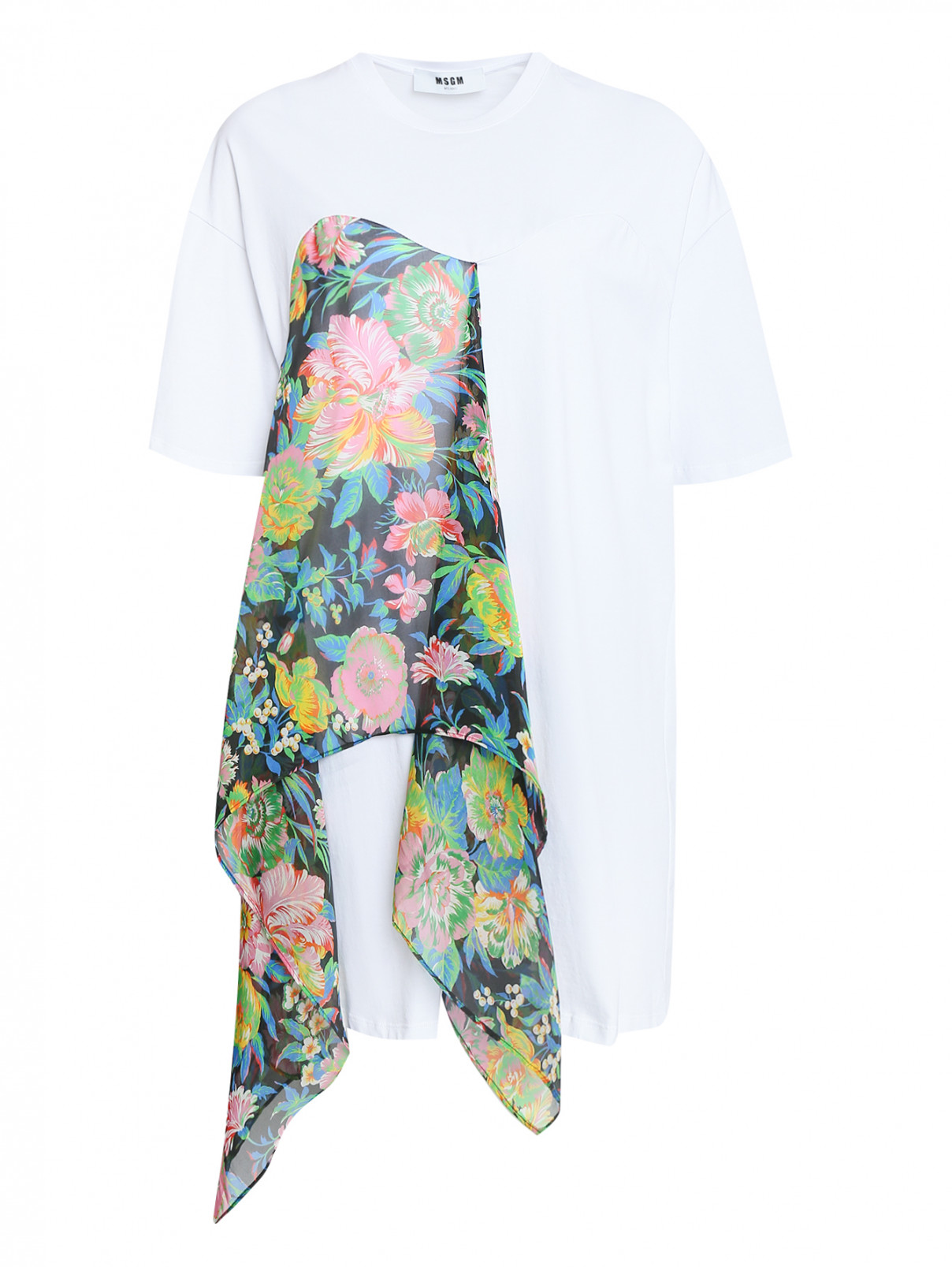 Платье-мини из хлопка с декоративной вставкой MSGM  –  Общий вид  – Цвет:  Белый