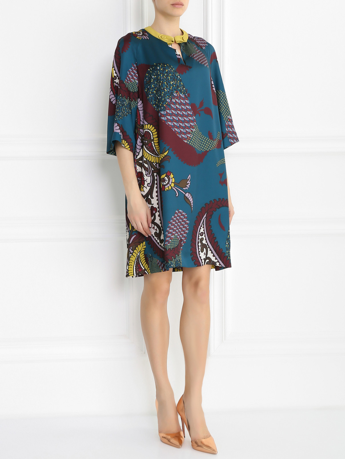 Платье-мини из шелка с узором Antonio Marras  –  Модель Общий вид  – Цвет:  Узор
