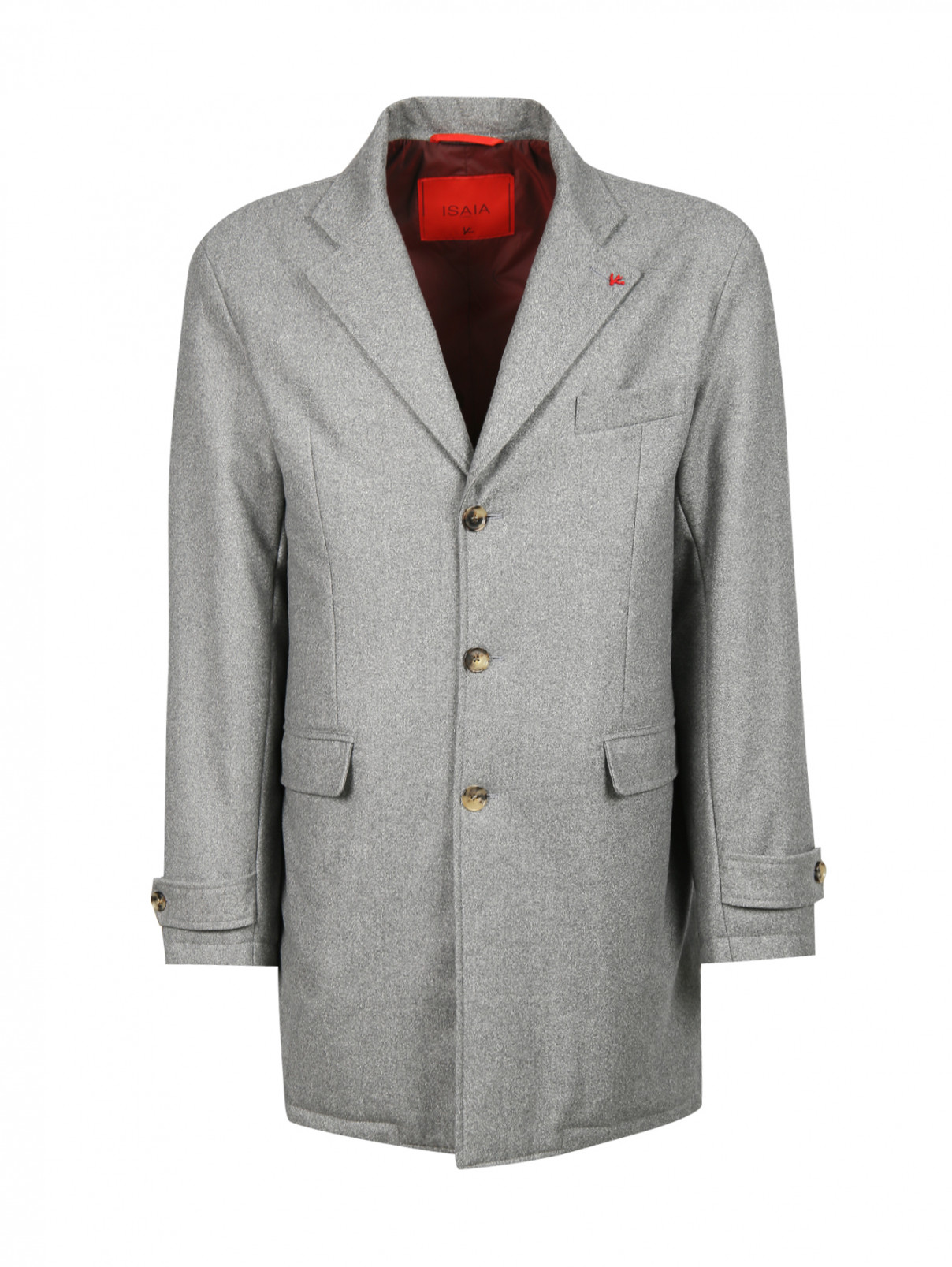 Пальто однобортное из шерсти Isaia  –  Общий вид  – Цвет:  Серый