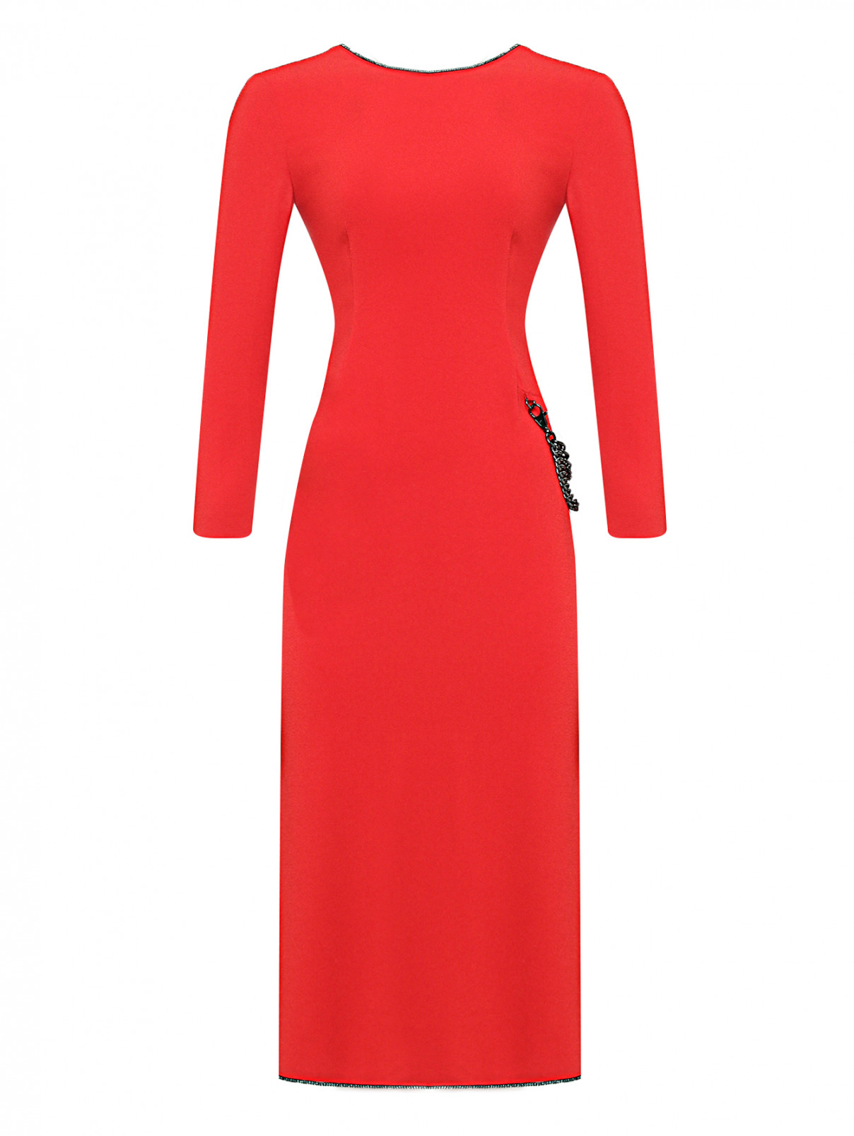 Платье-миди с разрезом и декоративной отделкой BOUTIQUE MOSCHINO  –  Общий вид  – Цвет:  Красный