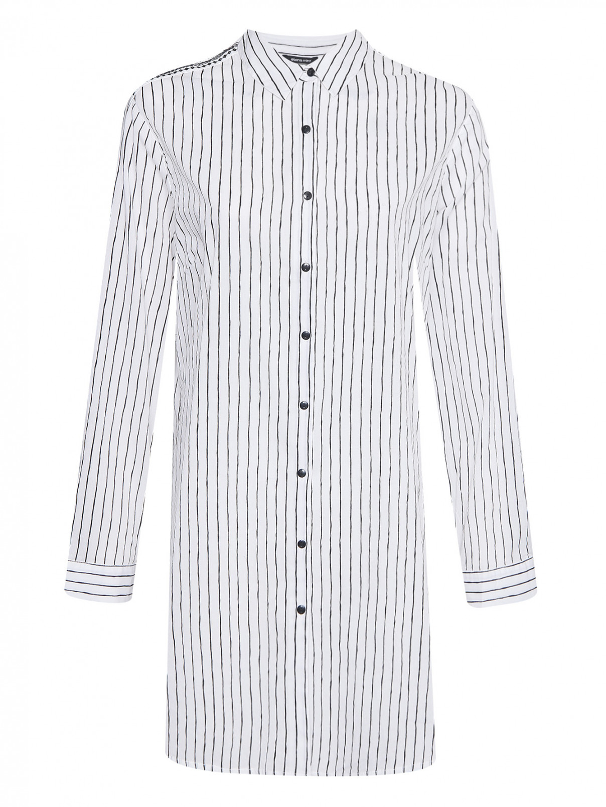 Удлиненная рубашка из хлопка с узором полоска Elena Miro  –  Общий вид  – Цвет:  Белый