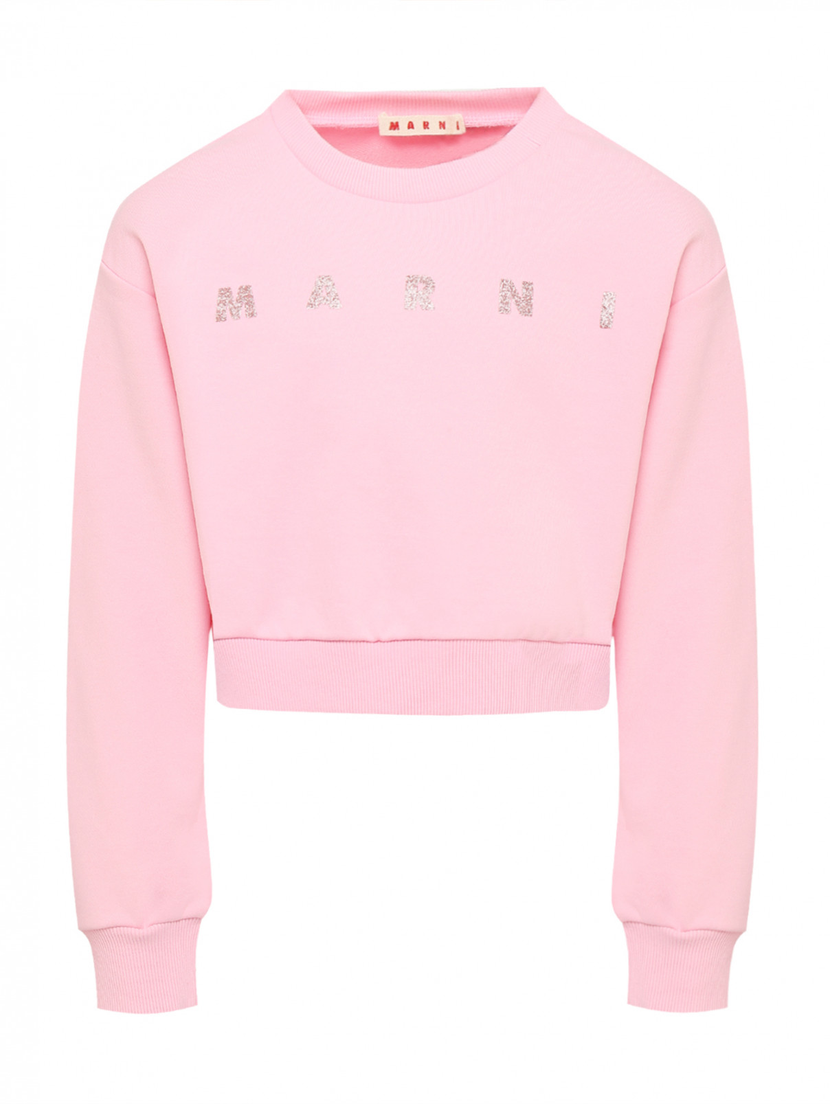 Свитшот с принтом из хлопка Marni  –  Общий вид  – Цвет:  Розовый