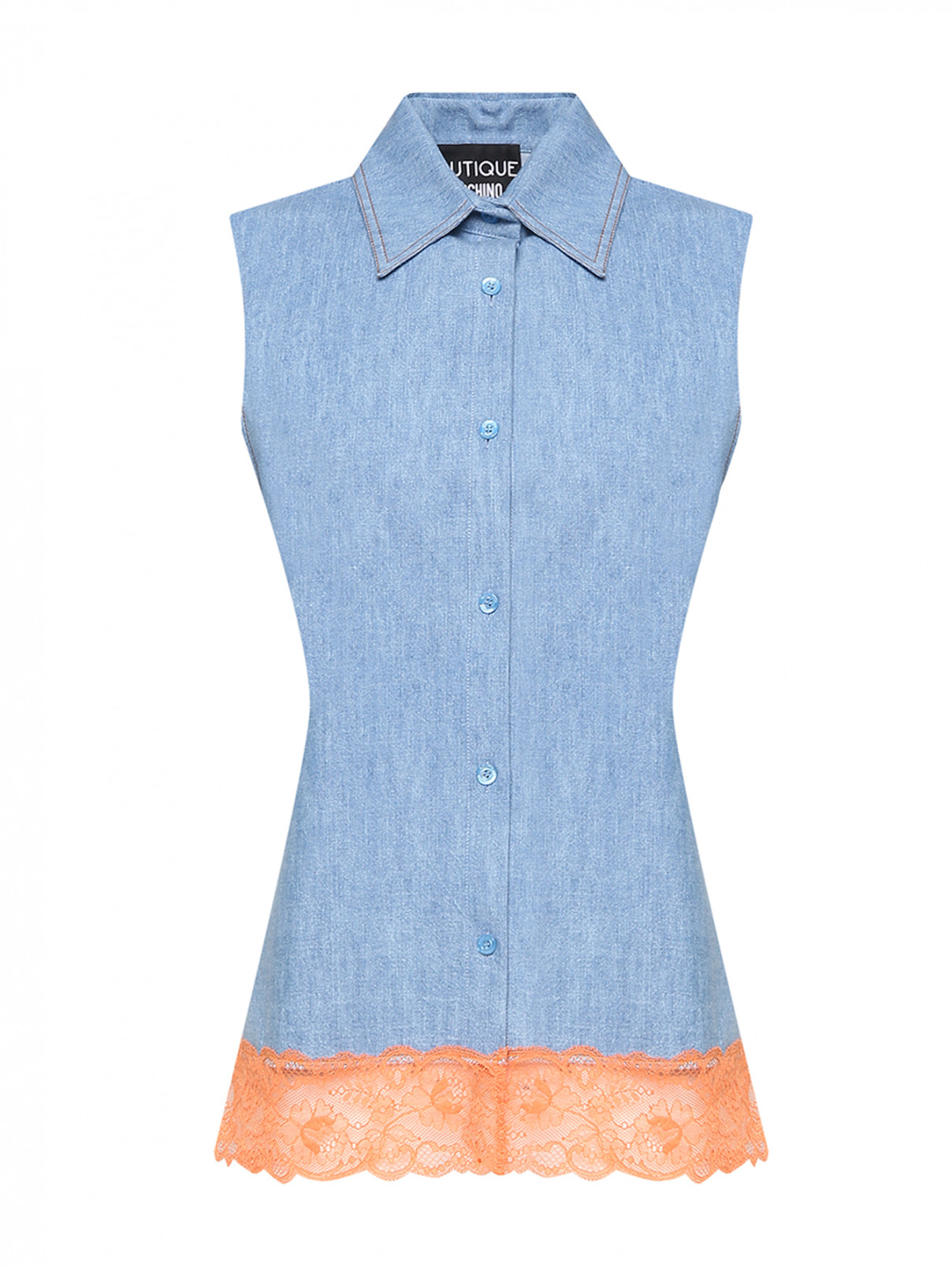 Блуза из хлопка с кружевной отделкой Moschino Boutique  –  Общий вид  – Цвет:  Синий