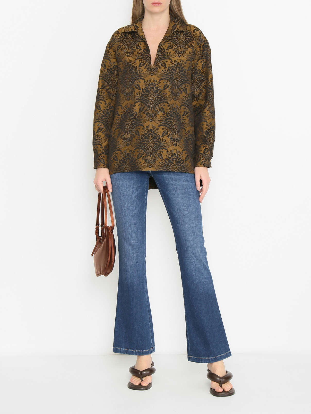 Блуза с узором и карманами Max Mara  –  МодельОбщийВид  – Цвет:  Коричневый