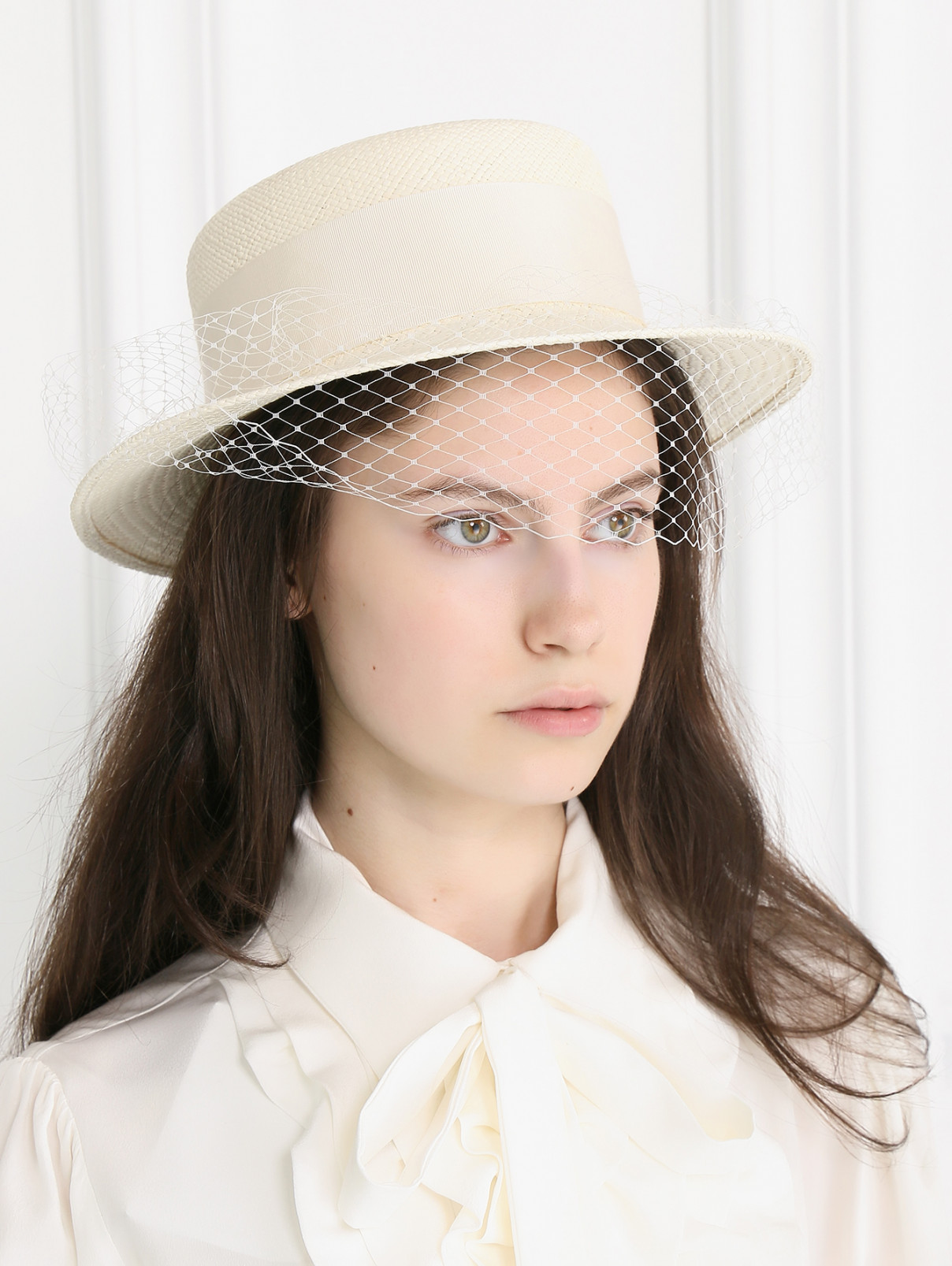 Соломенная шляпа с вуалью Federica Moretti  –  Модель Общий вид  – Цвет:  Белый