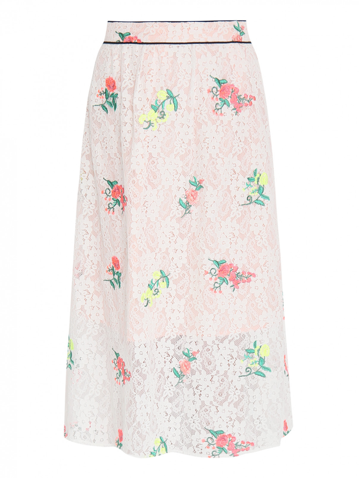 Кружевная юбка-миди декорированная вышивкой Manoush  –  Общий вид  – Цвет:  Белый
