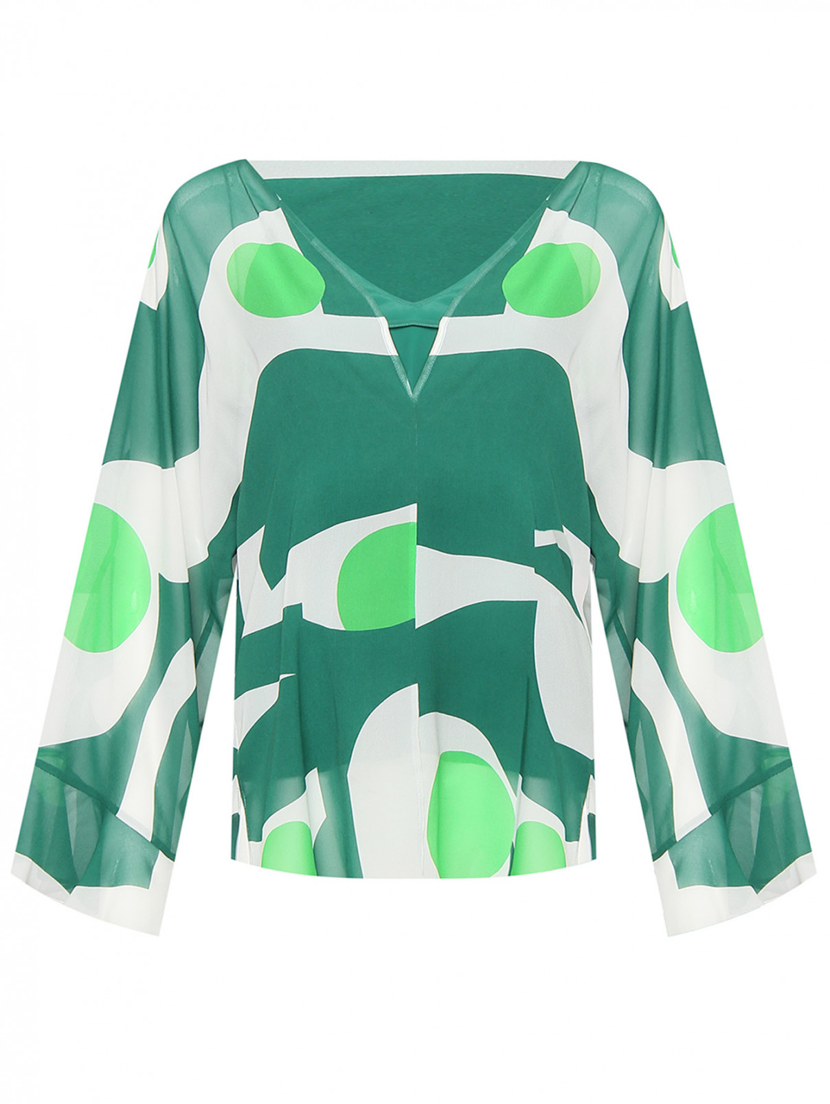 Блуза свободного кроя из шелка Max Mara  –  Общий вид  – Цвет:  Зеленый