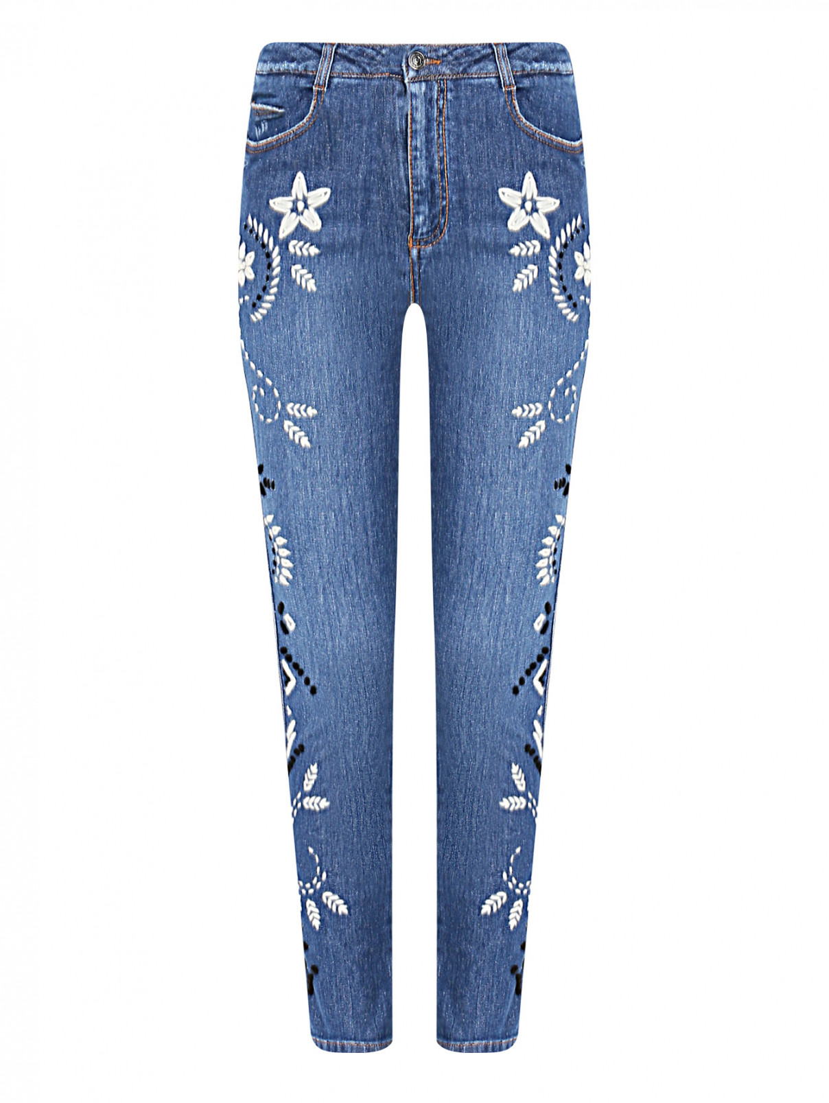 Укороченные джинсы с вышивкой Ermanno Scervino  –  Общий вид  – Цвет:  Синий
