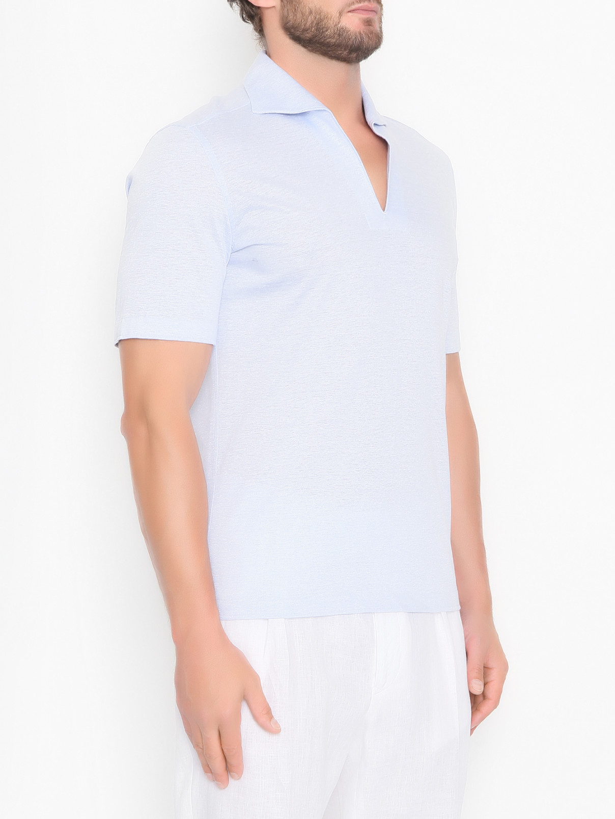 Рубашка изо льна и хлопка с короткими рукавами Giampaolo  –  МодельВерхНиз  – Цвет:  Синий