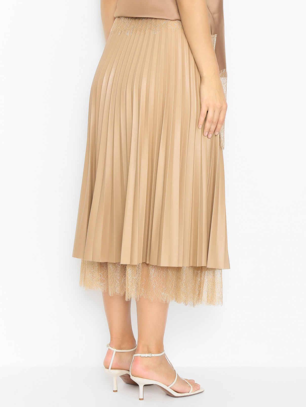 Плиссированная юбка-миди с кружевной отделкой Marina Rinaldi  –  МодельВерхНиз1  – Цвет:  Бежевый