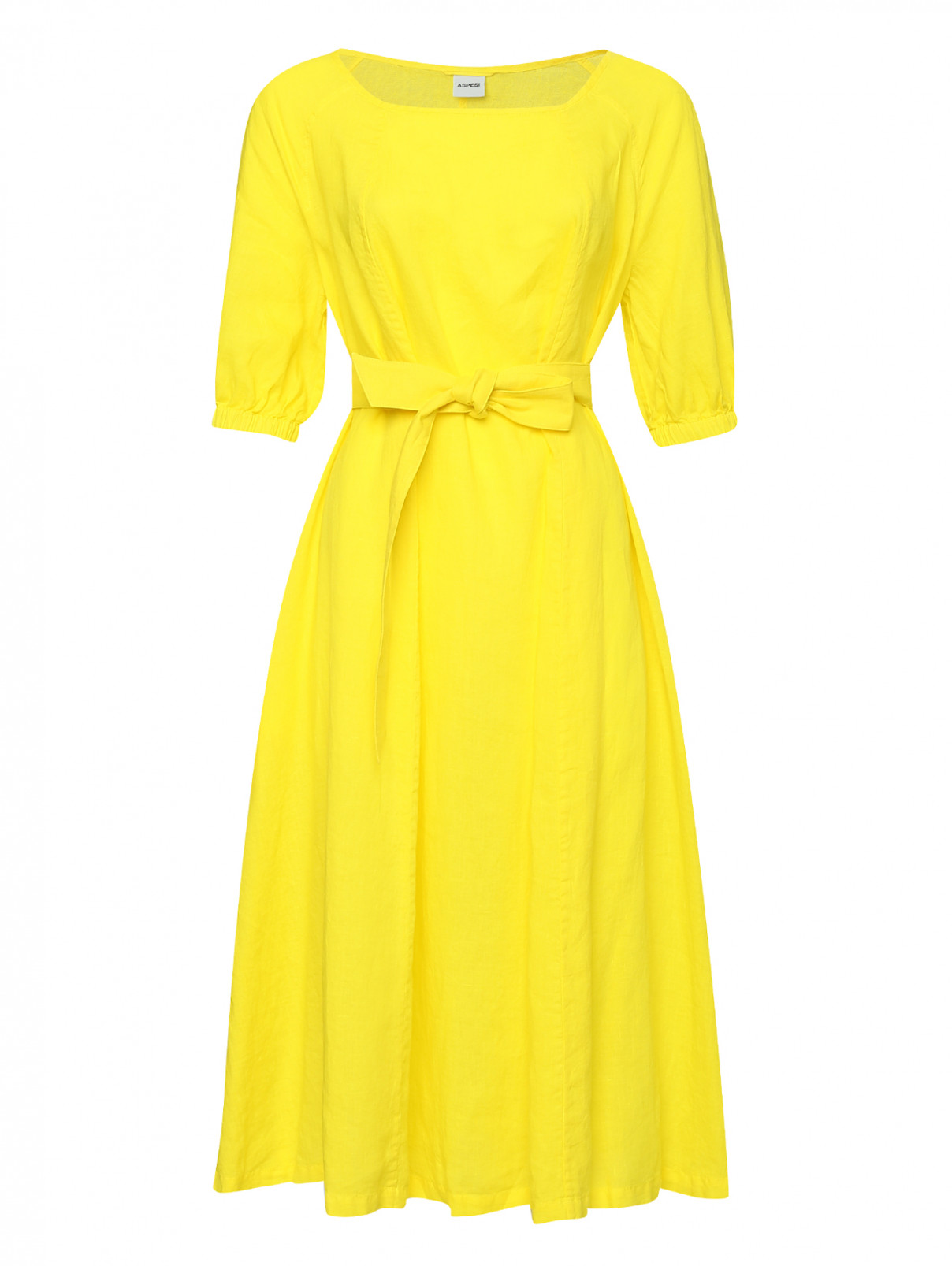 Платье из льна свободного кроя Aspesi  –  Общий вид  – Цвет:  Желтый