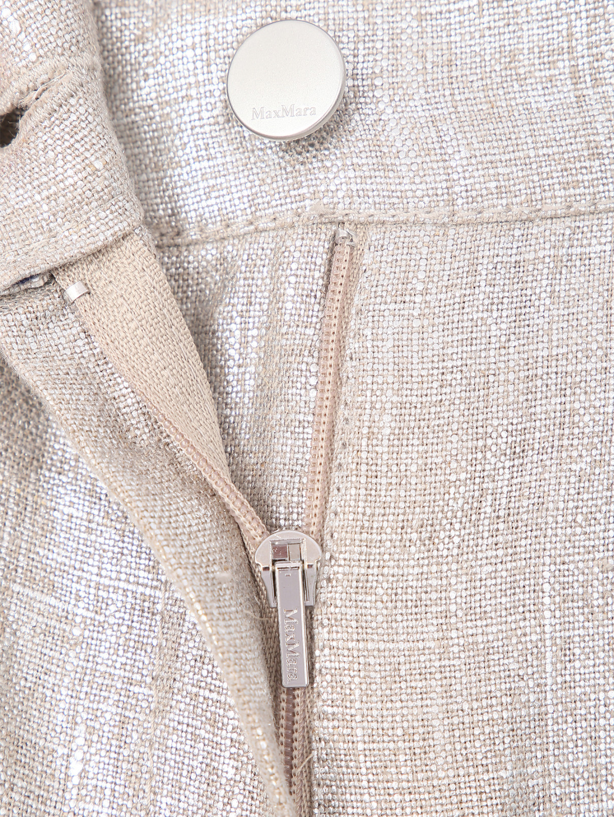 Брюки из льна с металлическим блеском Max Mara  –  Деталь  – Цвет:  Бежевый