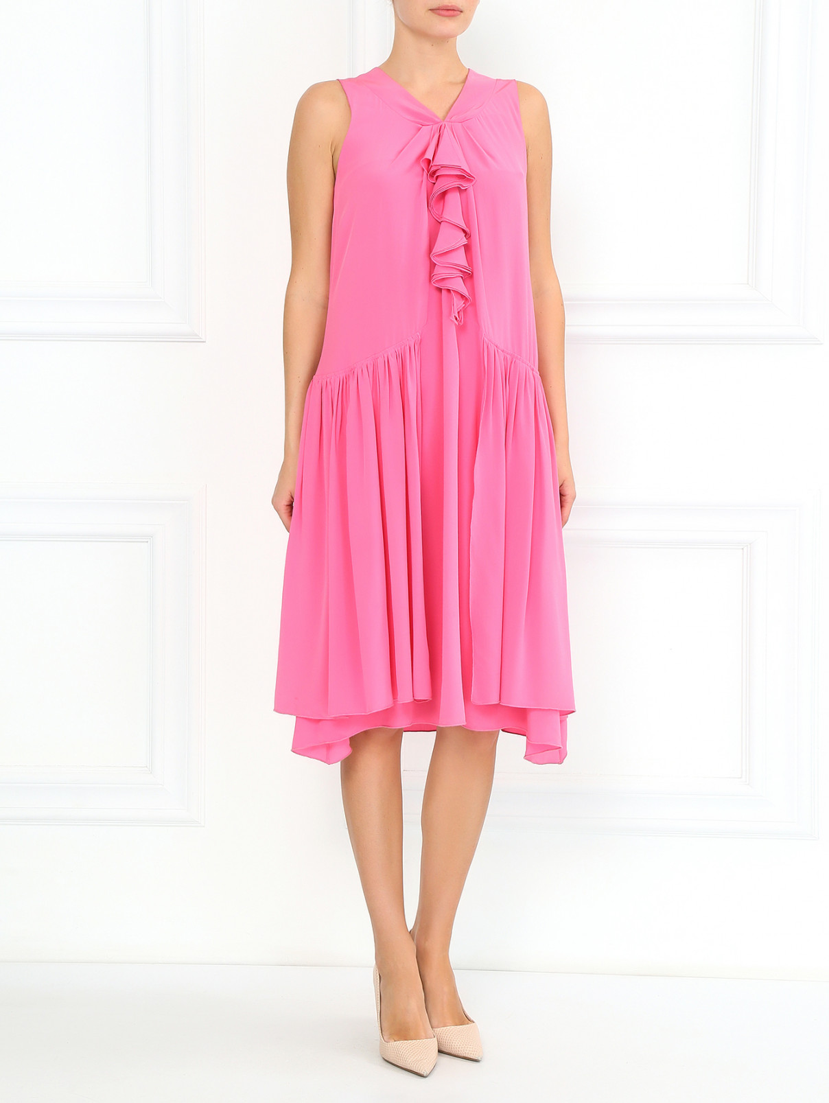Свободное платье из шелка с воланом Antonio Marras  –  Модель Общий вид  – Цвет:  Розовый