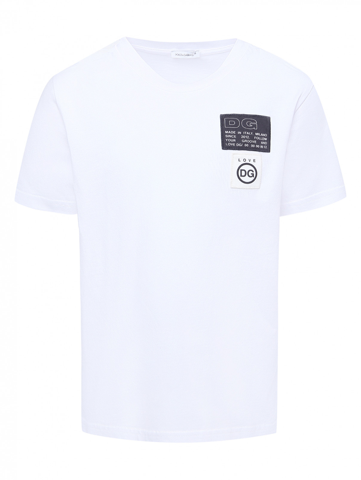 Трикотажная футболка с аппликацией Dolce & Gabbana  –  Общий вид  – Цвет:  Белый