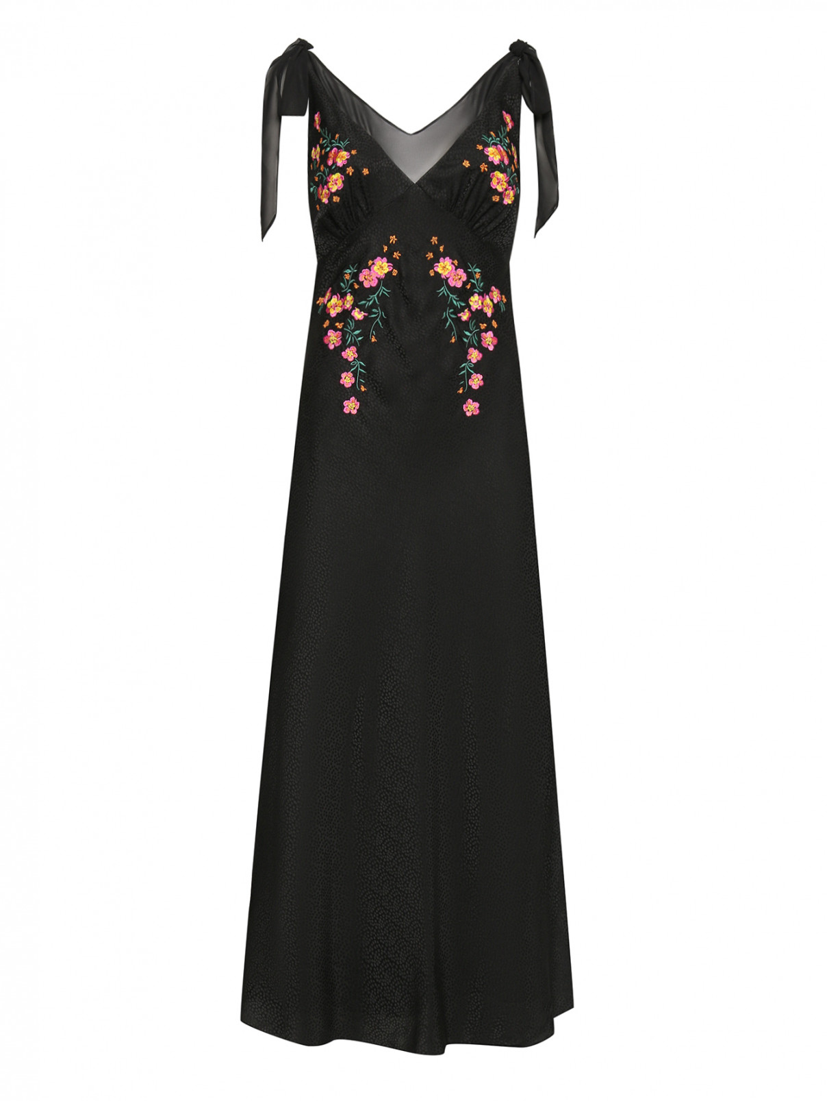 Платье из шелка с вышивкой Saloni  –  Общий вид  – Цвет:  Черный