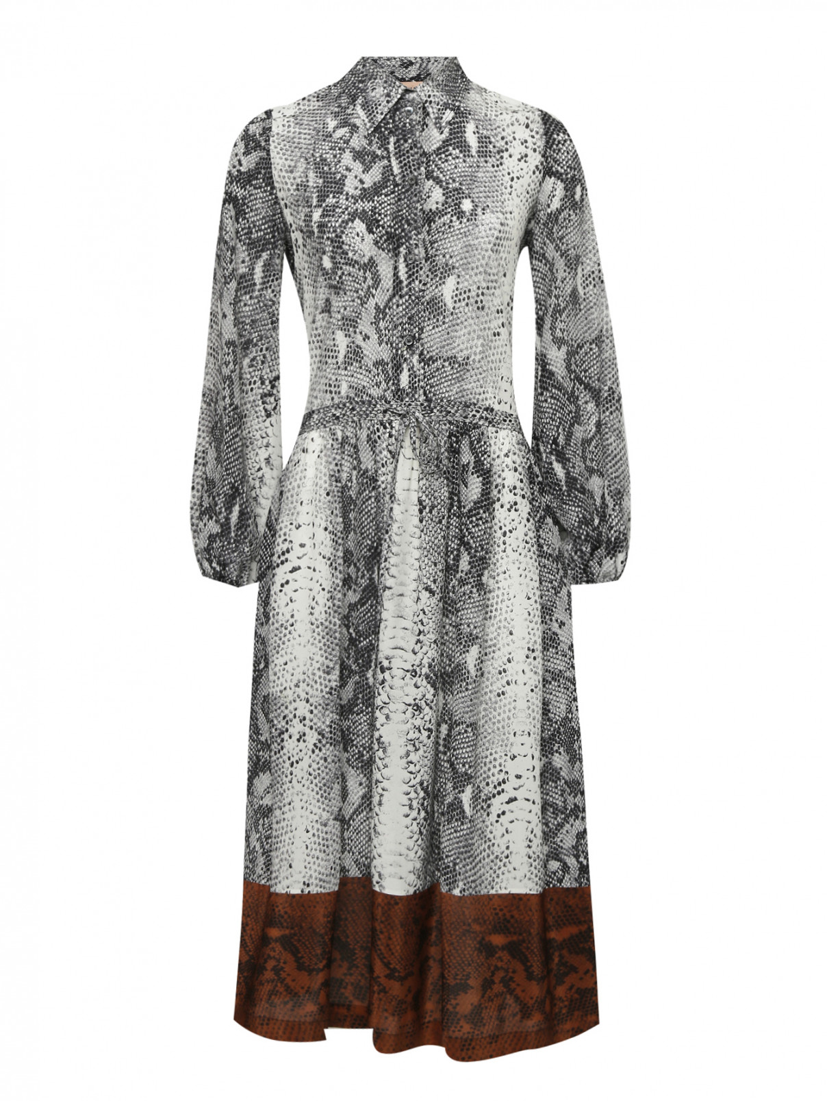Платье-миди из шелка с узором N21  –  Общий вид  – Цвет:  Узор