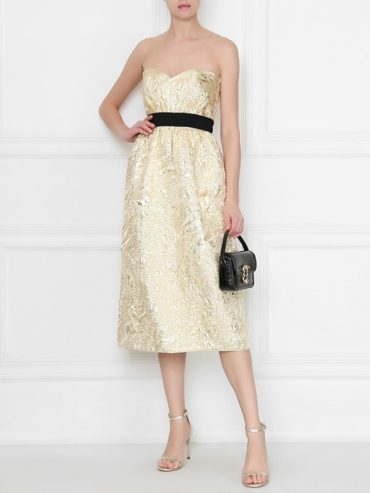 Платье шелковое, со сборкой на талии Rhea Costa  –  МодельОбщийВид  – Цвет:  Золотой